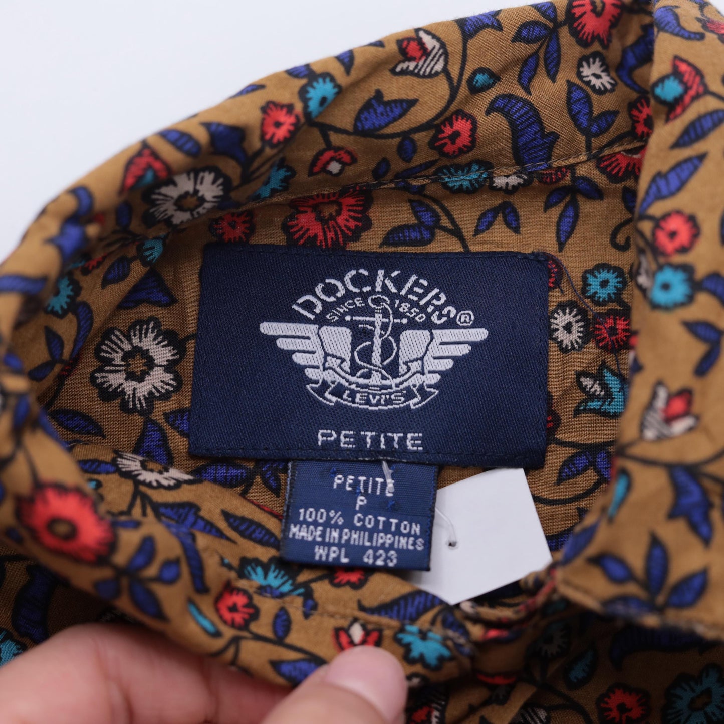 Y2K Levi's Dockers Floral Button-Up Blouse Brown Cotton Long Sleeve Small