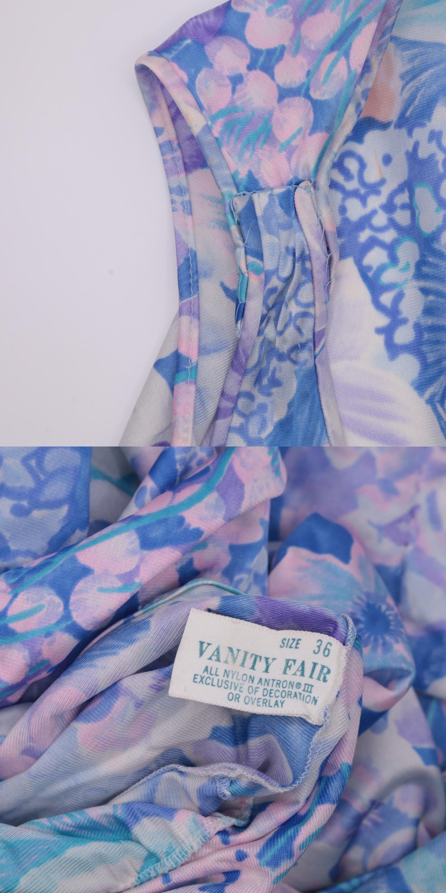 70s Vanity Fair Floral Nightgown Purple Pink Blue Empire Waist Nylon Medium