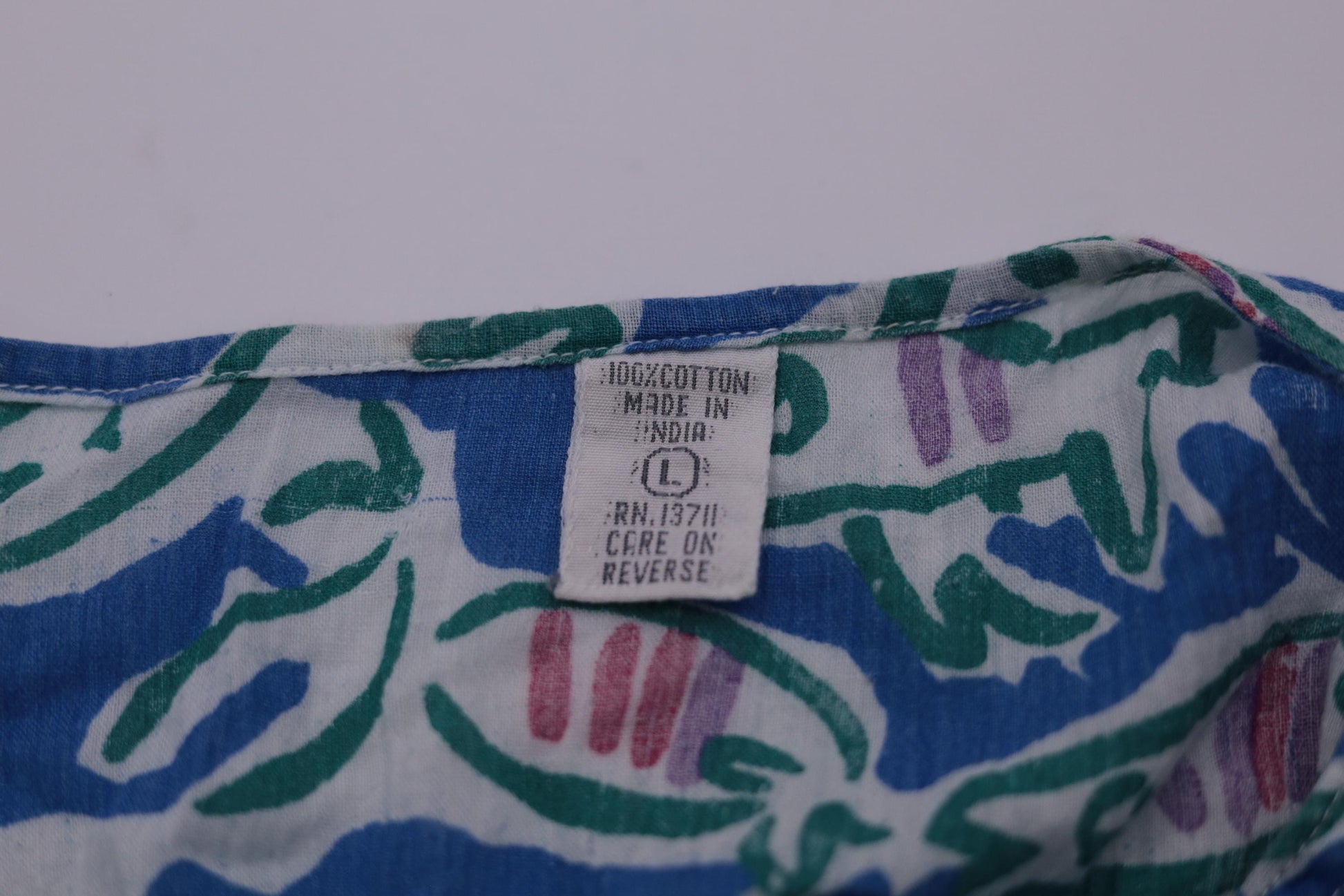 90s Fish Print Midi Dress Blue Abstract Cotton High Waist Half Sleeve Large L