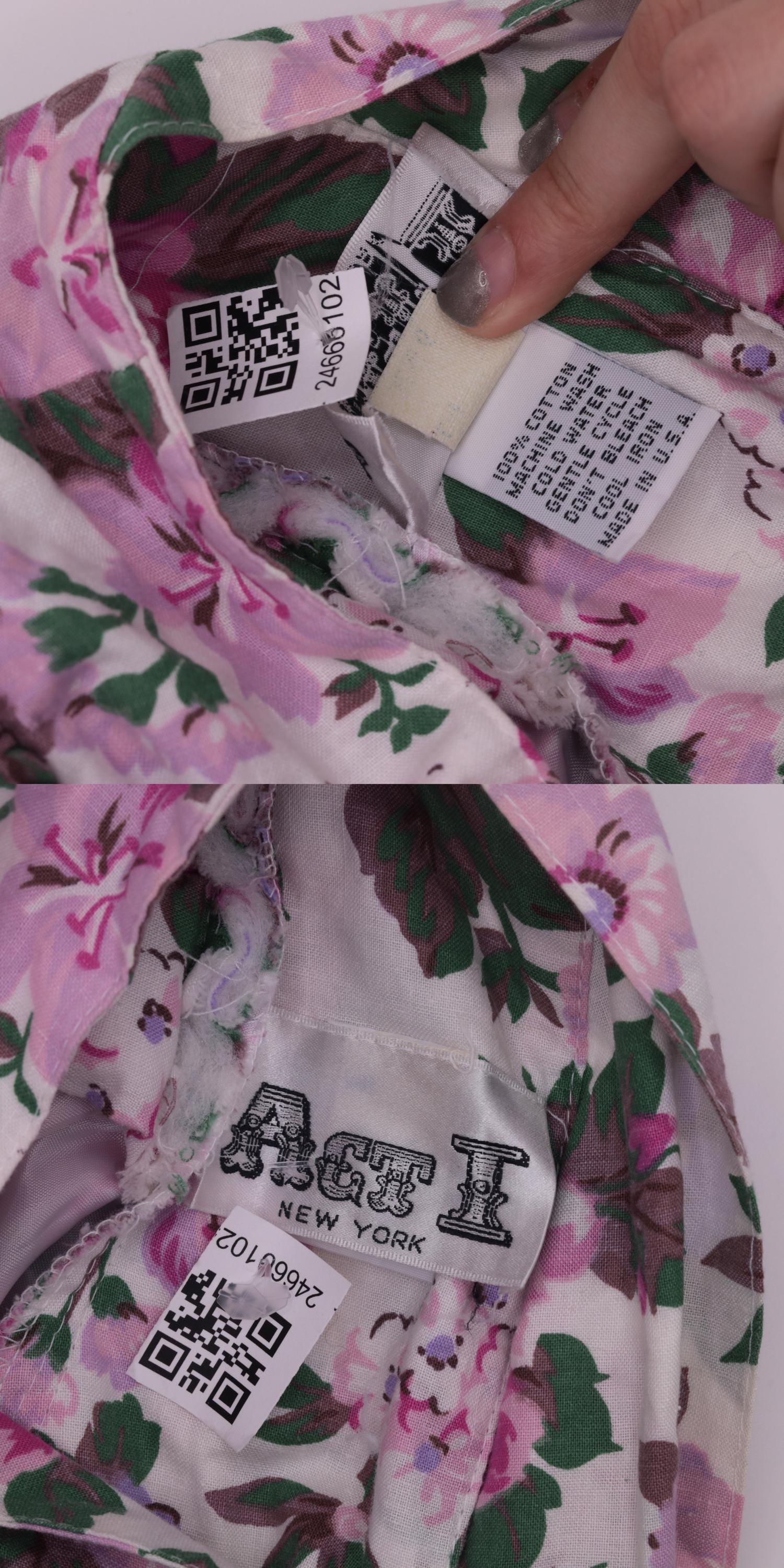 80s Act I Floral Puff Sleeve Midi Dress Criss-Cross Keyhole Back White Pink Extra Small