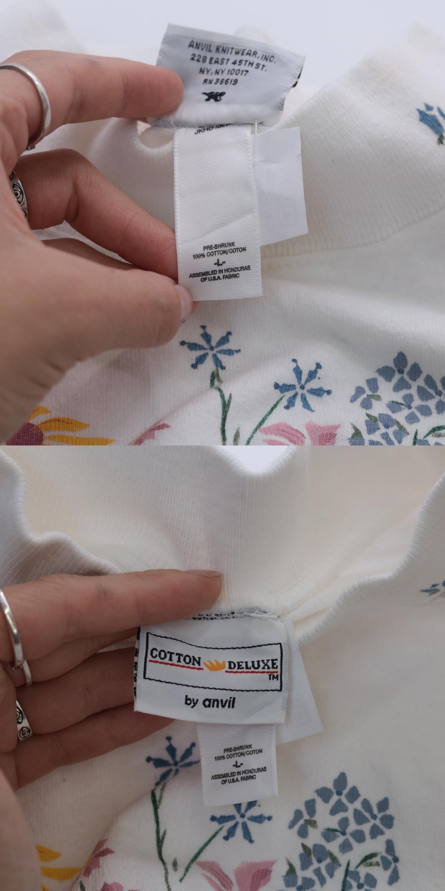 Y2K Wildflower Graphic Mock Neck Long Sleeve Tee White Cotton Large L