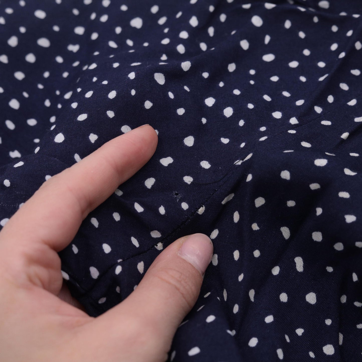 90s Karin Stevens Navy Polka Dot Midi Dress Button Up High Waist Medium 8