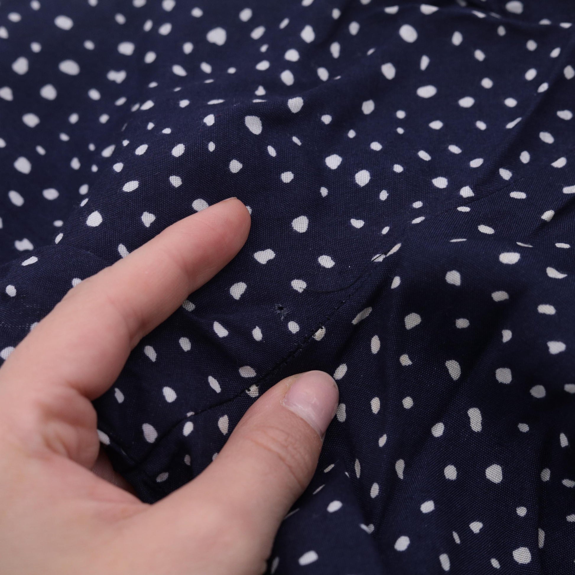 90s Karin Stevens Navy Polka Dot Midi Dress Button Up High Waist Medium 8