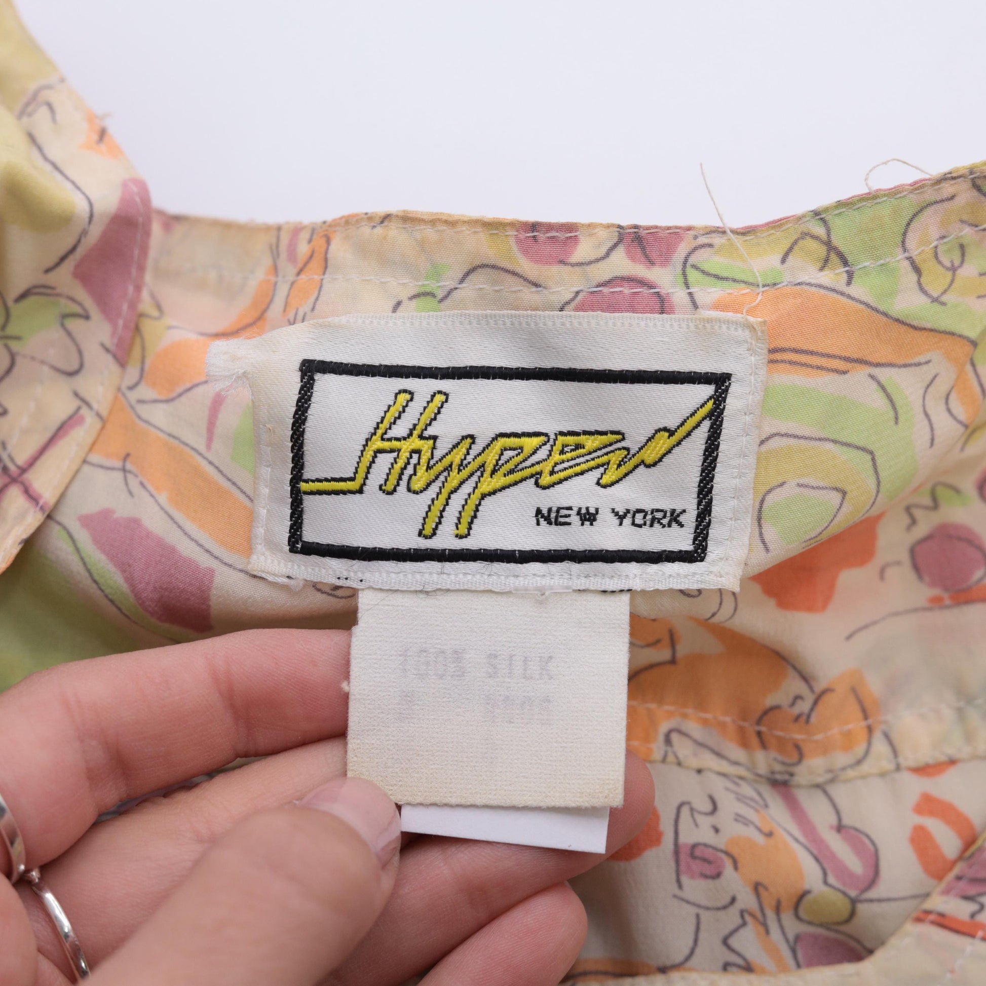90s Hyper New York Silk Midi Dress Abstract People Print Pastel Medium M