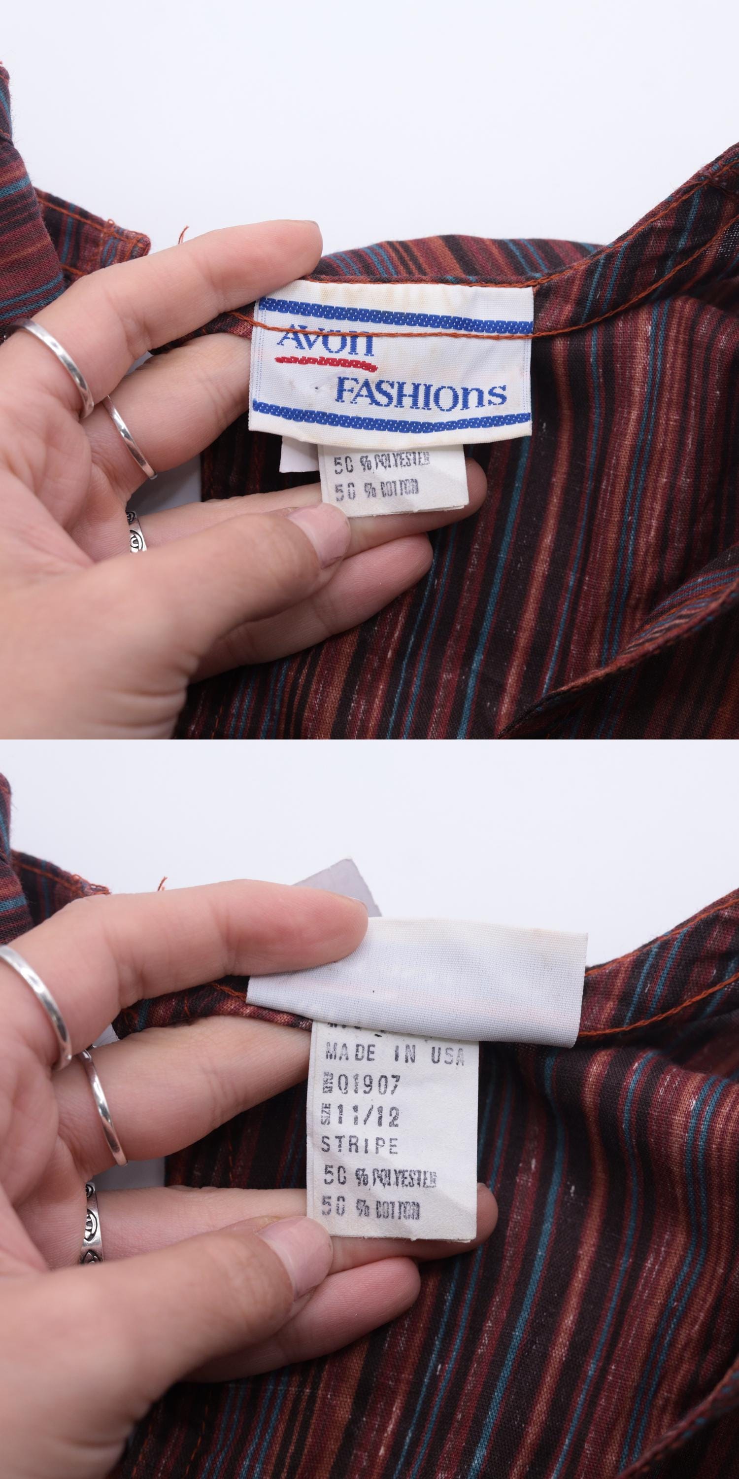80s Multicolor Striped Midi Dress Keyhole Back Square Neck Cap Sleeve Medium