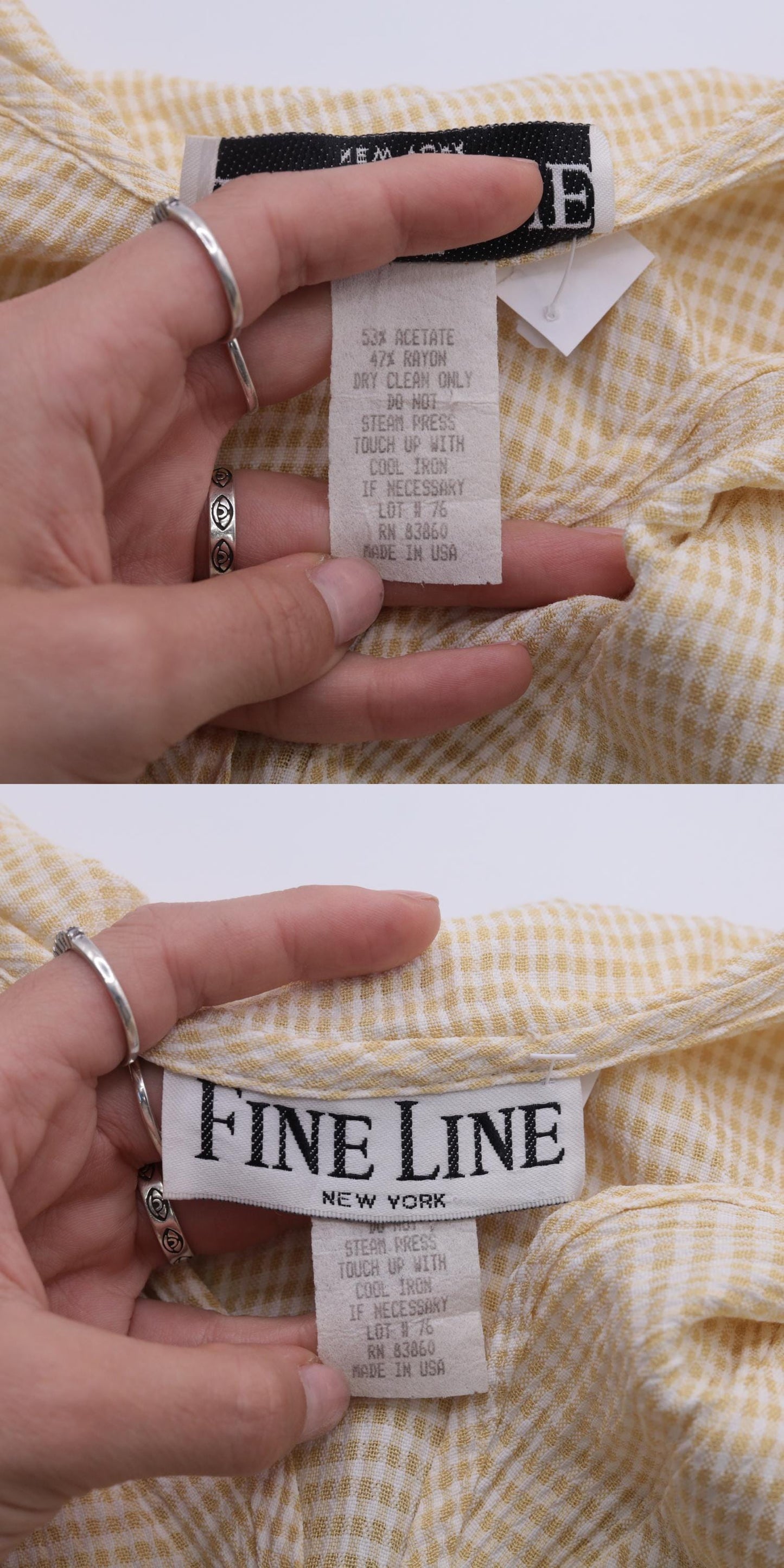 90s Yellow Gingham Sailor Collar Button-Up Blouse Half Sleeve Medium