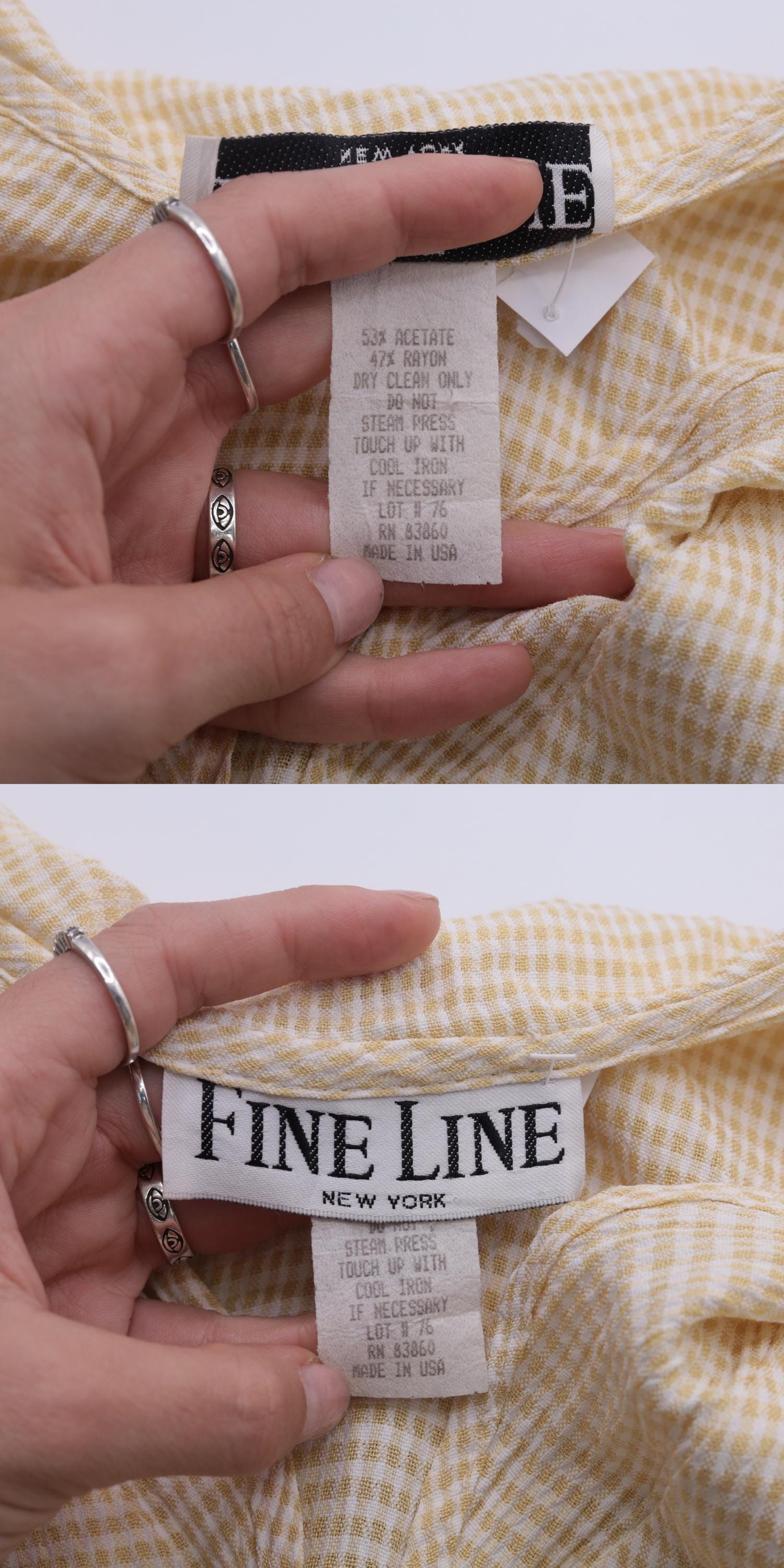 90s Yellow Gingham Sailor Collar Button-Up Blouse Half Sleeve Medium