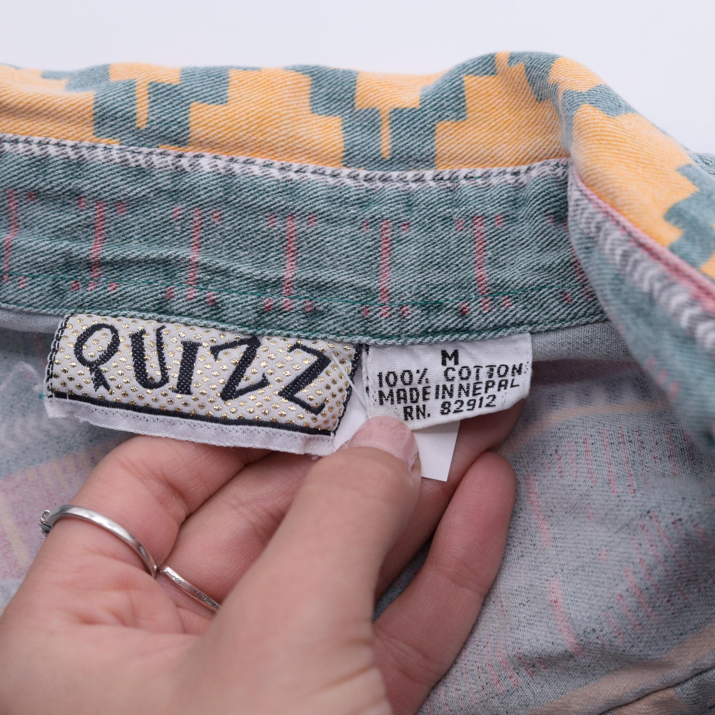 90s Quizz Southwestern Geometric Button-Up Tank Yellow Blue Green Medium