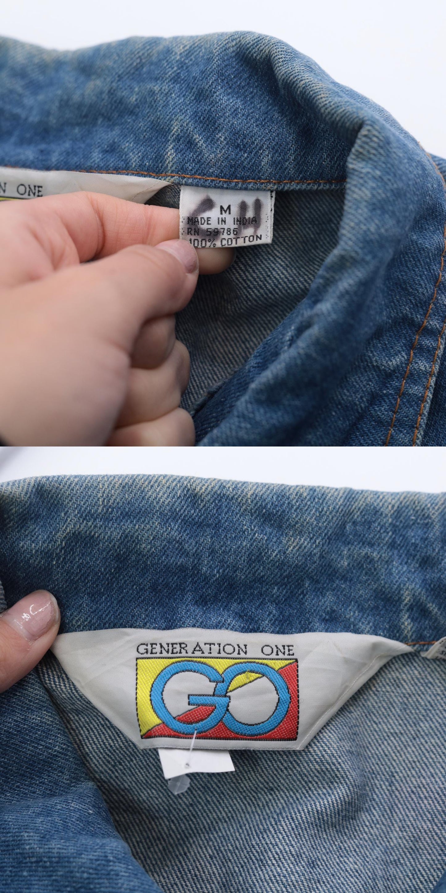 90s Blue Denim Jacket Button-Up Cotton Medium M