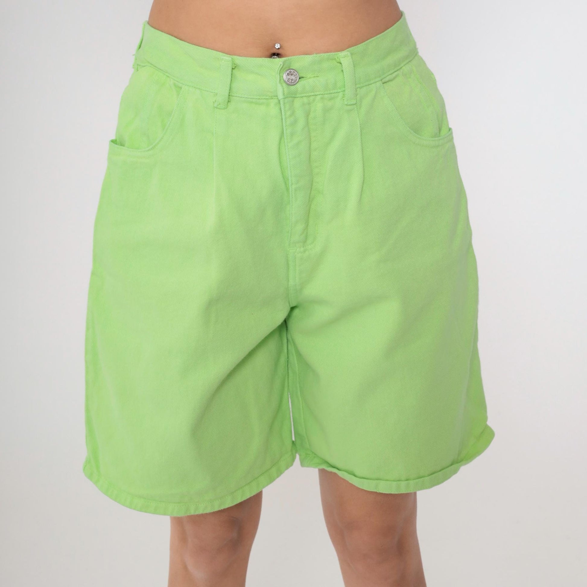 90s Lime Green Denim Shorts High Waist Jean Shorts Cotton Large 12