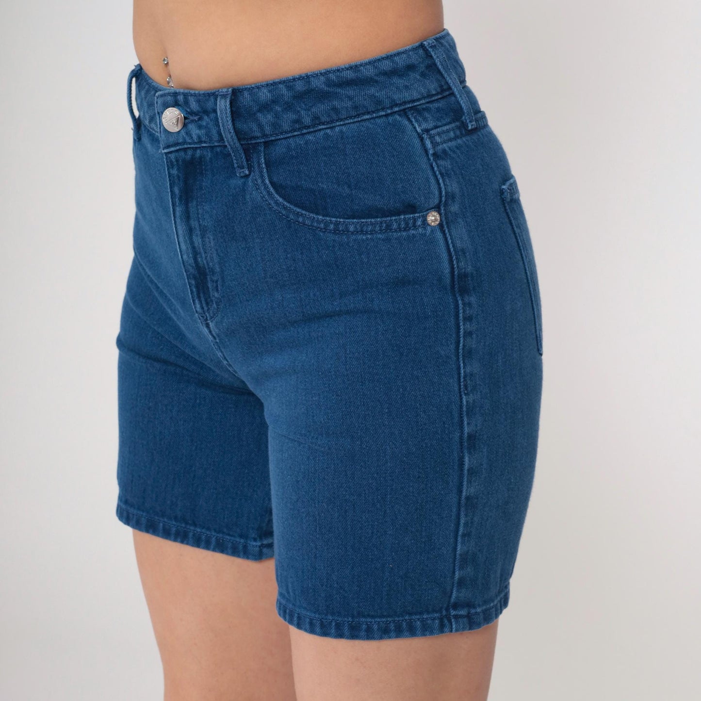 Y2K Guess Dark Wash High-Waisted Jean Shorts Triangle Logo Small 26
