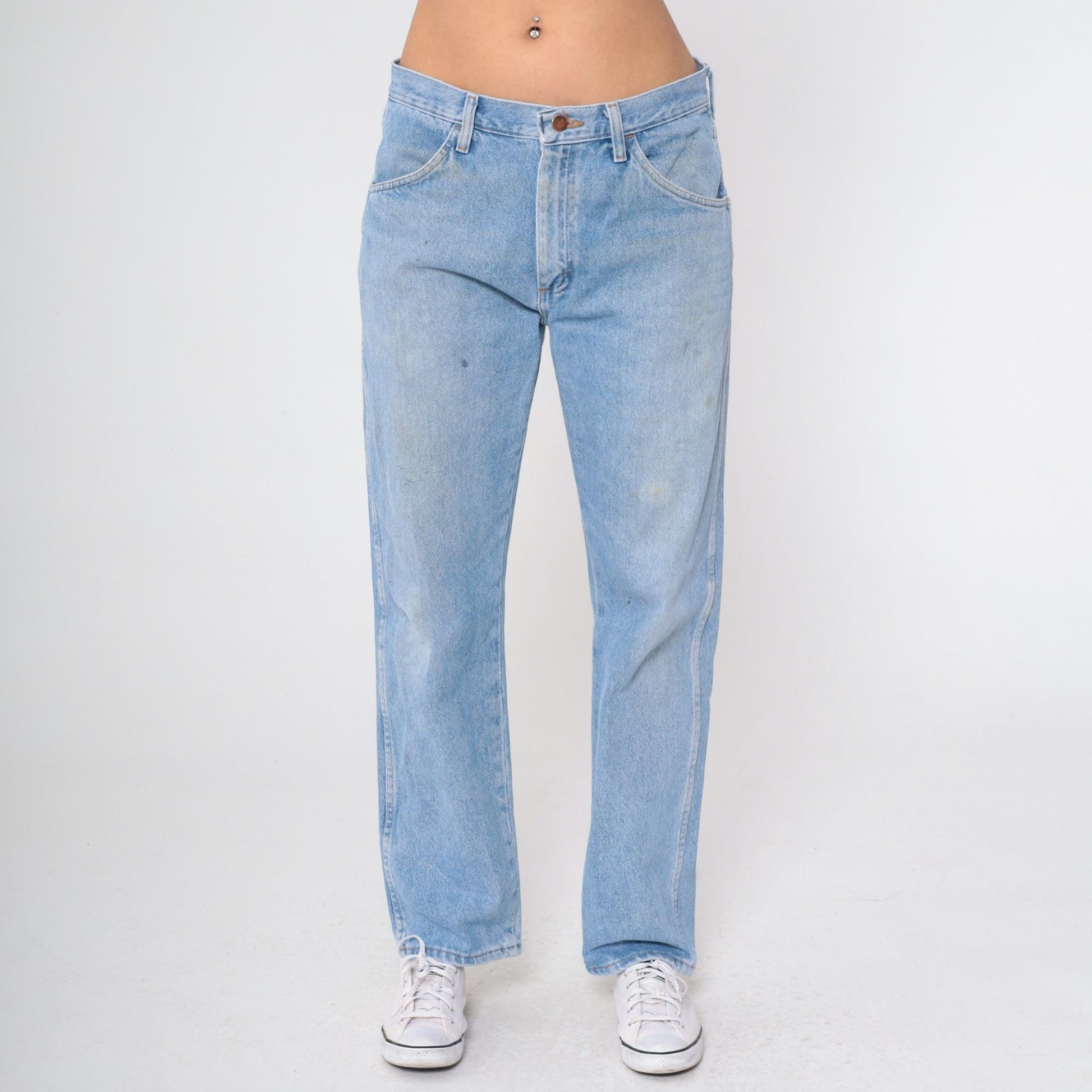 90s Rustler Blue Jeans Rainbow Pocket High Rise Straight Leg 33x30