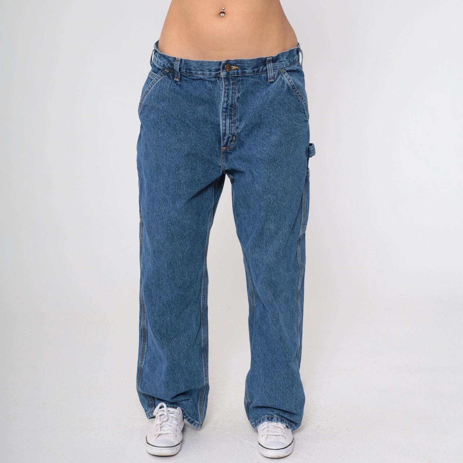 90s Carhartt Straight Leg Denim Jeans Blue Workwear Utility 36x30