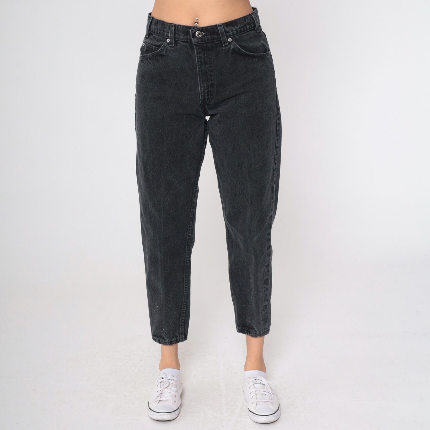 90s Levi's 550 Black Tapered Mom Jeans High Waist Paint Splatter 32x32