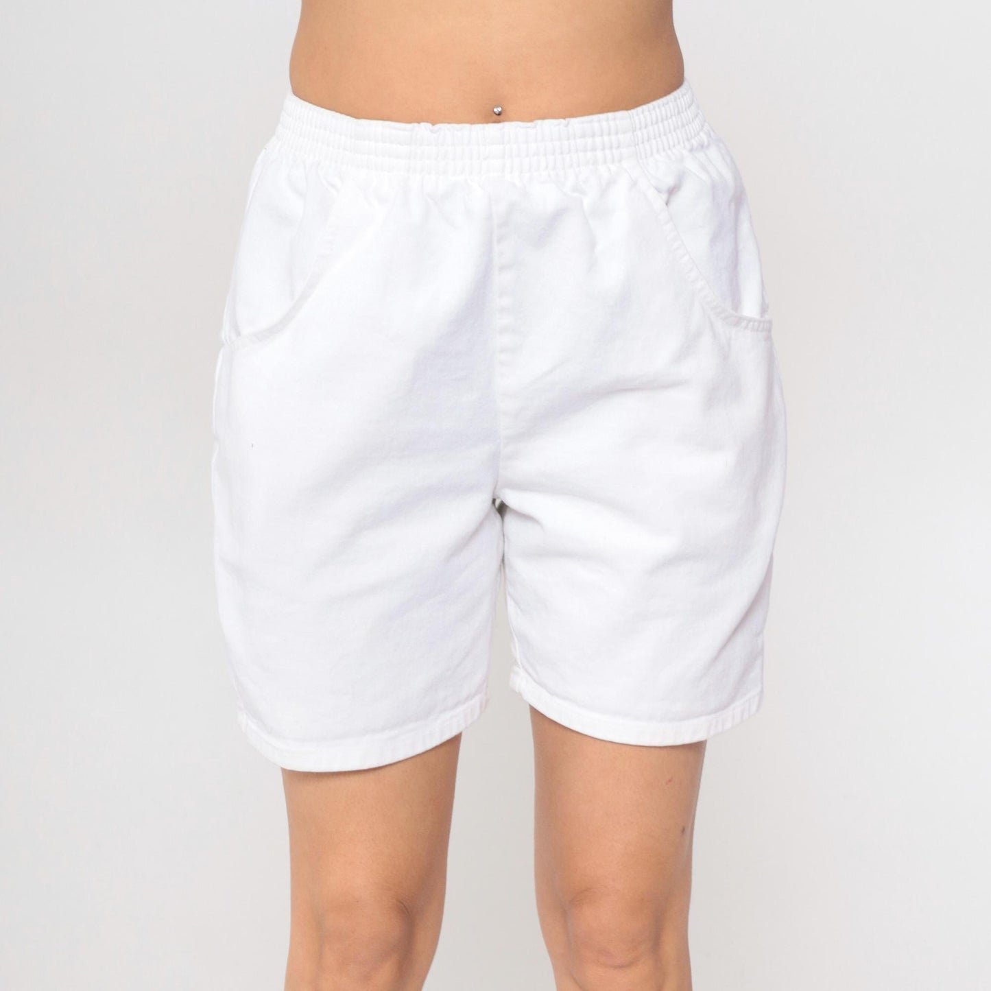 90s White Cotton Lounge Shorts High Waist Elastic Waist Small