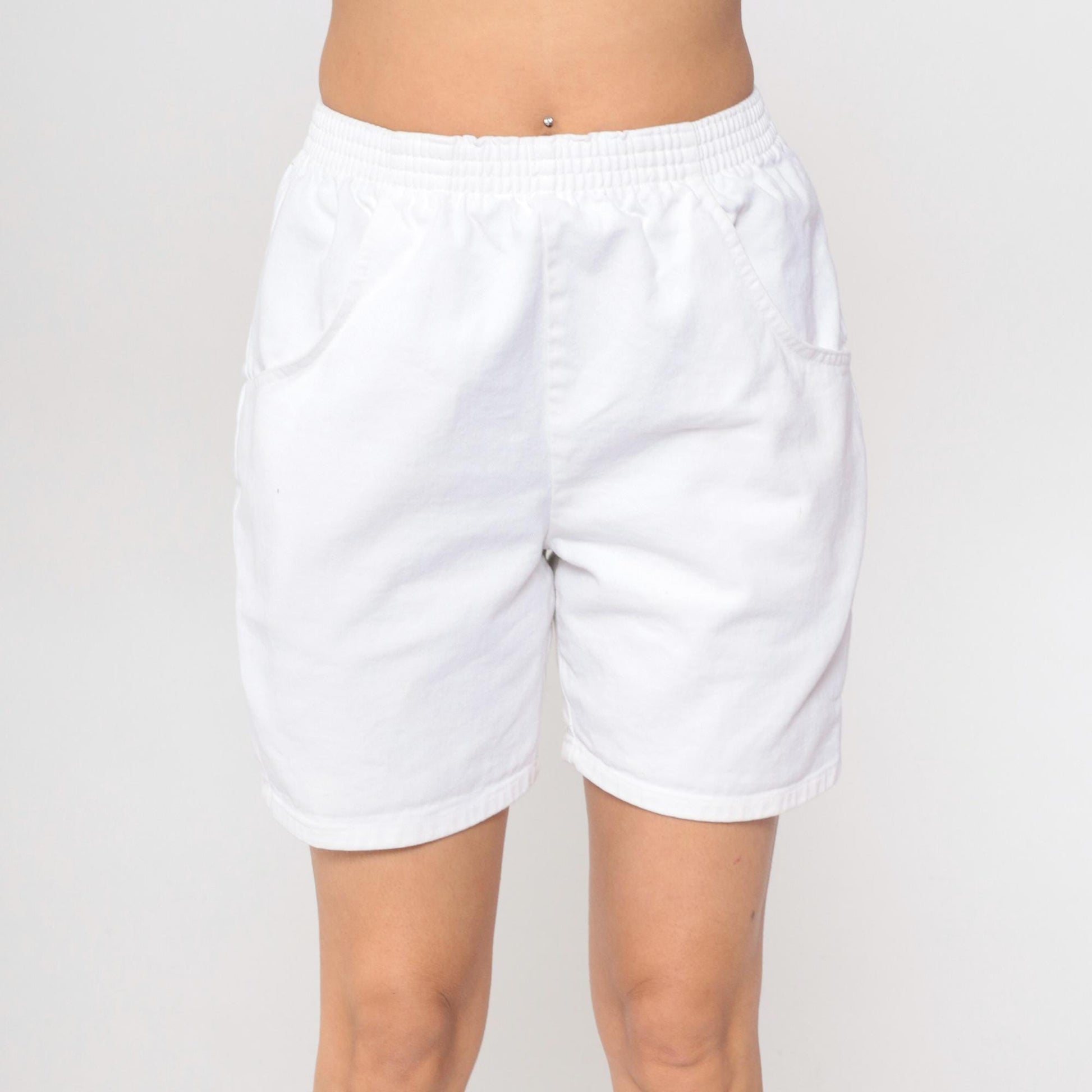 90s White Cotton Lounge Shorts High Waist Elastic Waist Small