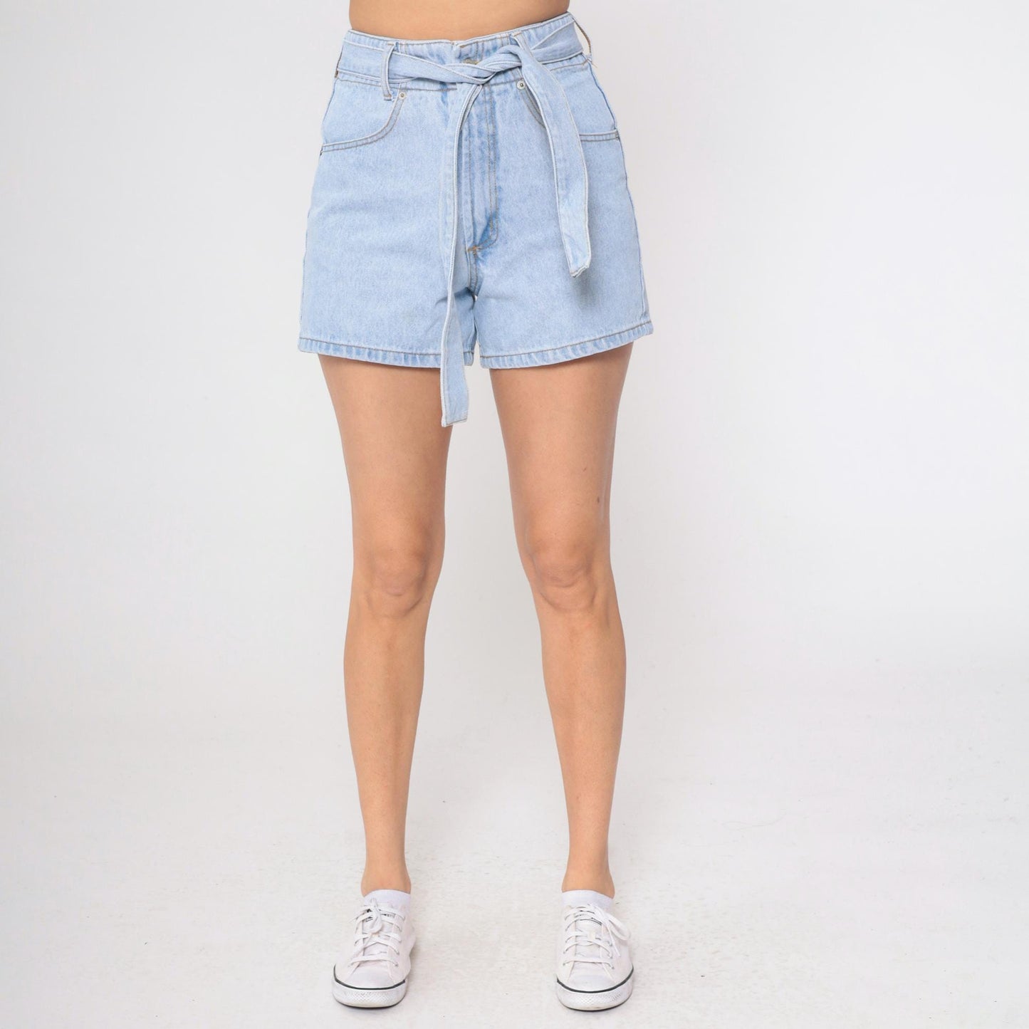 90s Parkers Light Wash Denim Shorts High Waisted Belted Jean Shorts Small