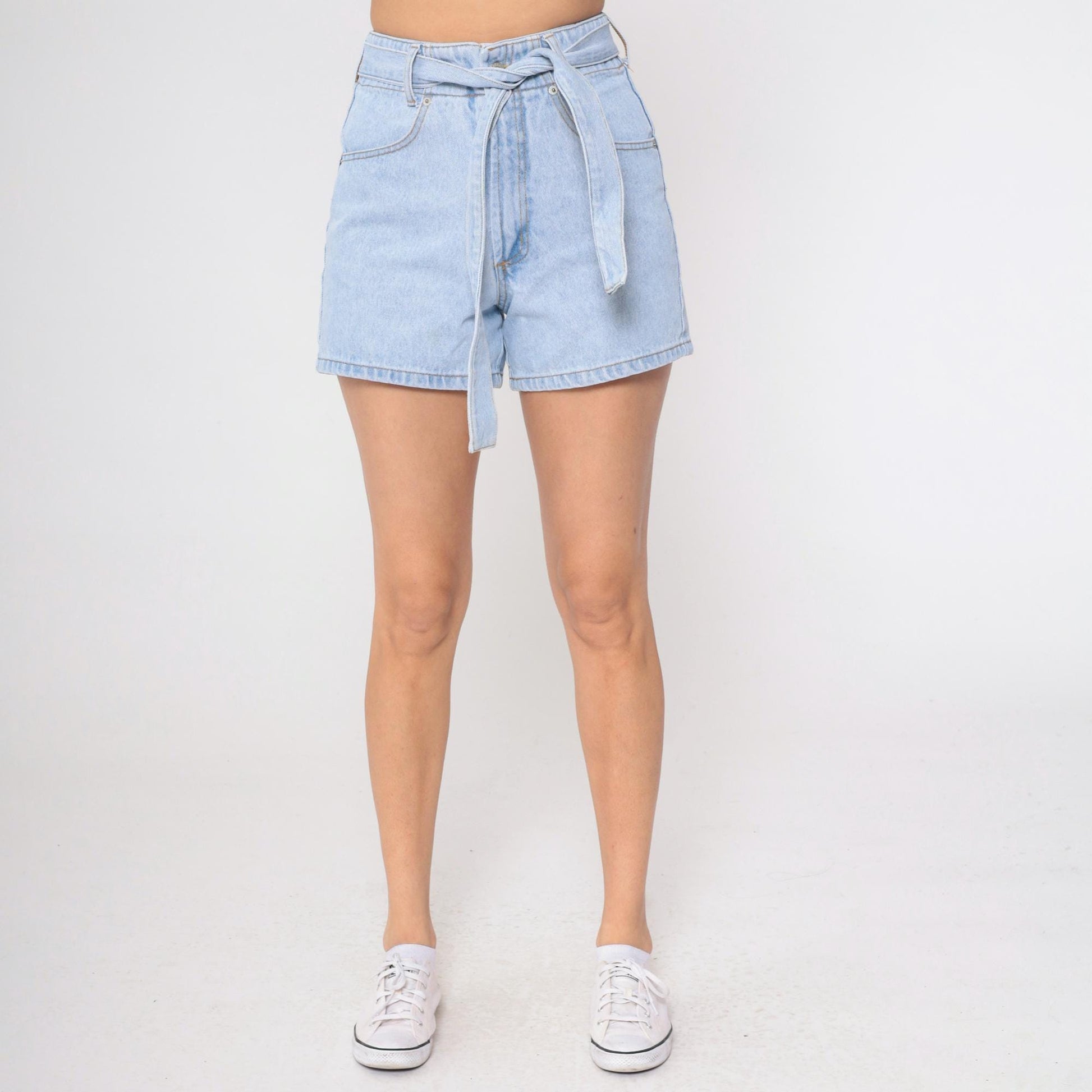 90s Parkers Light Wash Denim Shorts High Waisted Belted Jean Shorts Small