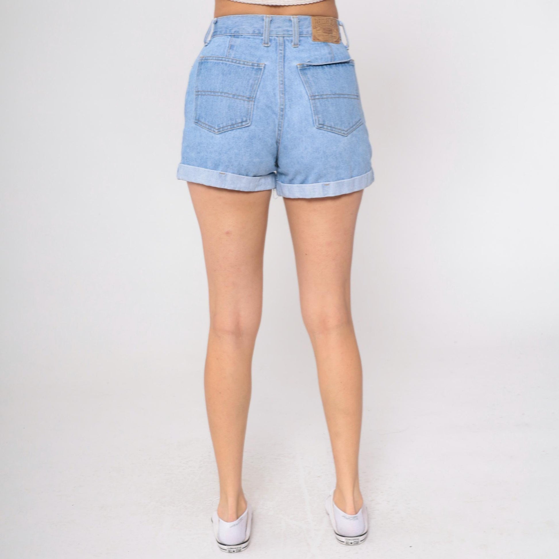 90s Parkers Light Wash Denim Shorts Cuffed High Waisted Blue Small