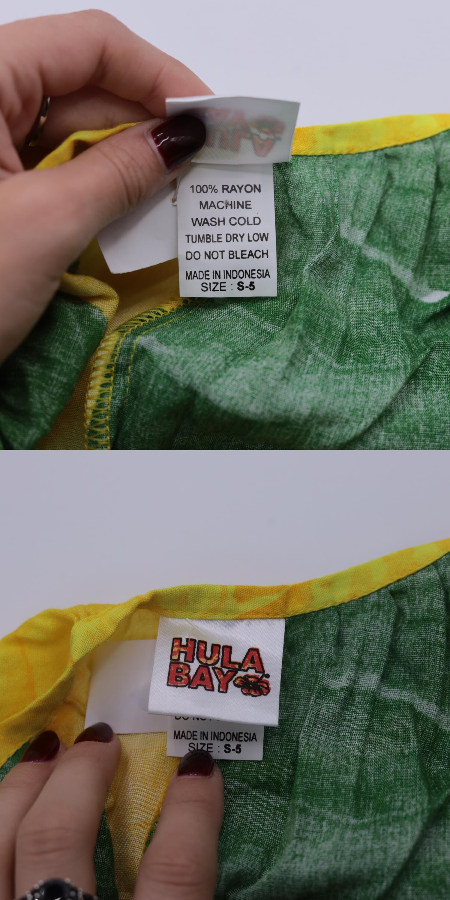 Y2K Tropical Leaf Print Mini Dress Yellow Green Spaghetti Strap Small