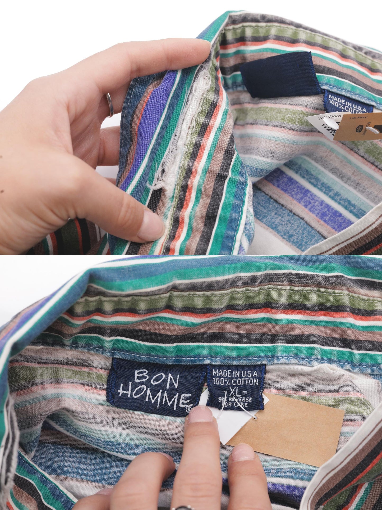 90s Bon Homme Multicolor Striped Cotton Button-Up Shirt Long Sleeve Extra Large XL