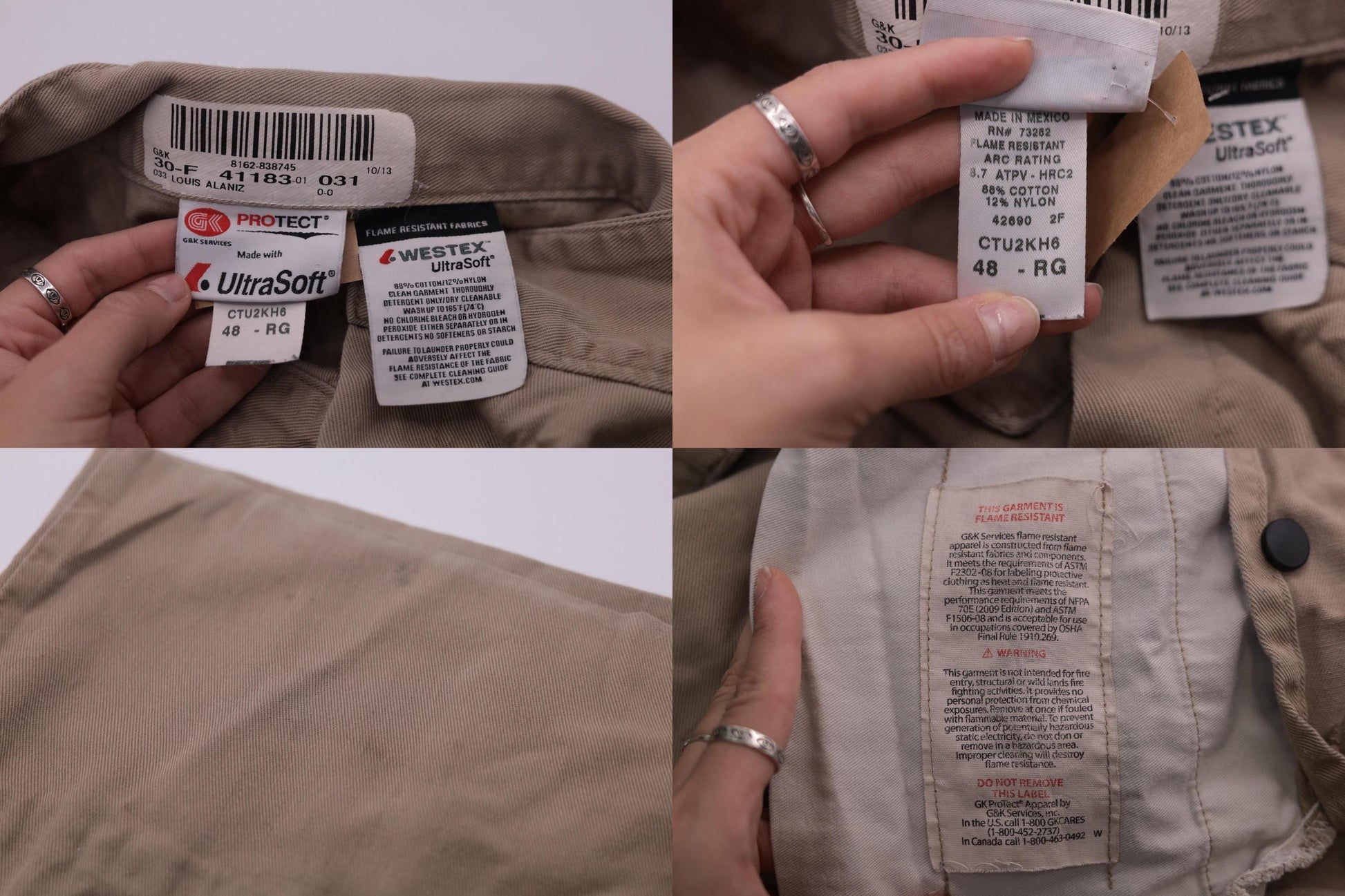 Y2K Tan Flame Resistant Coveralls Louis Patch Flight Suit Men's 48 Regular