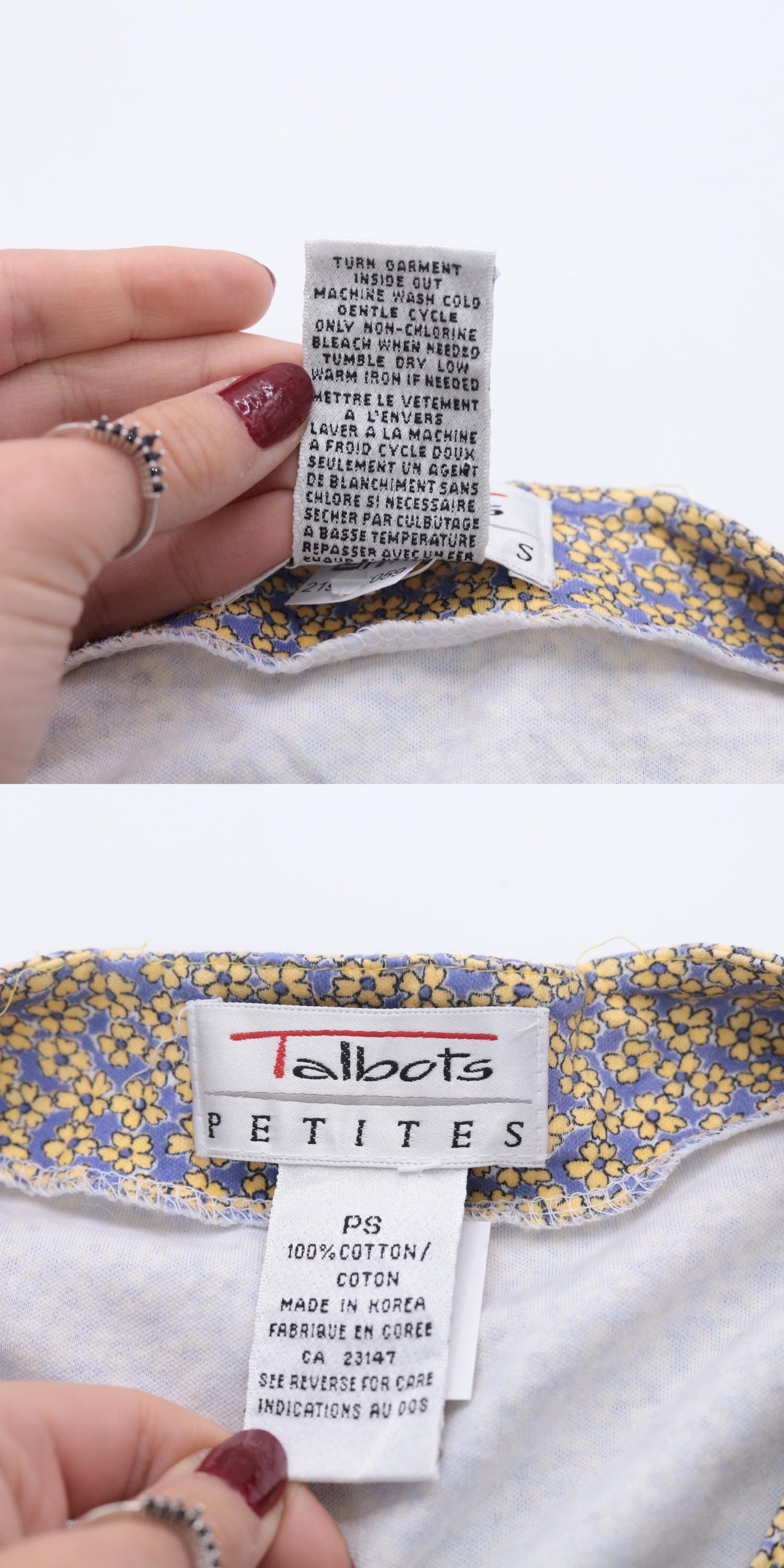 90s Talbots Petites Calico Floral Button-Up Blouse Periwinkle Cotton Small