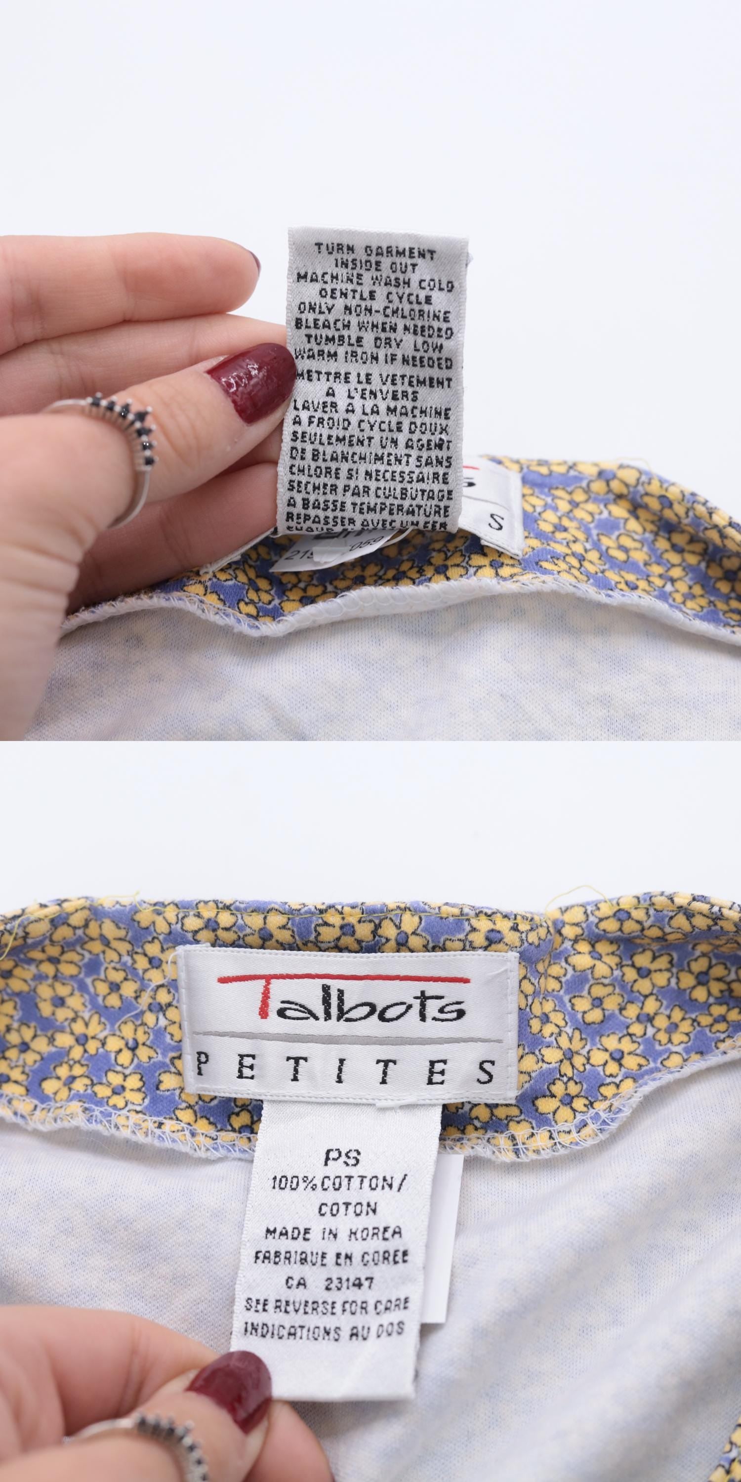 90s Talbots Petites Calico Floral Button-Up Blouse Periwinkle Cotton Small
