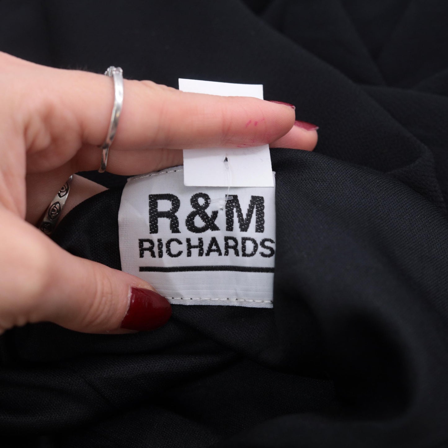 90s R & M Richards Black Chiffon Beaded Maxi Dress V-Neck Medium