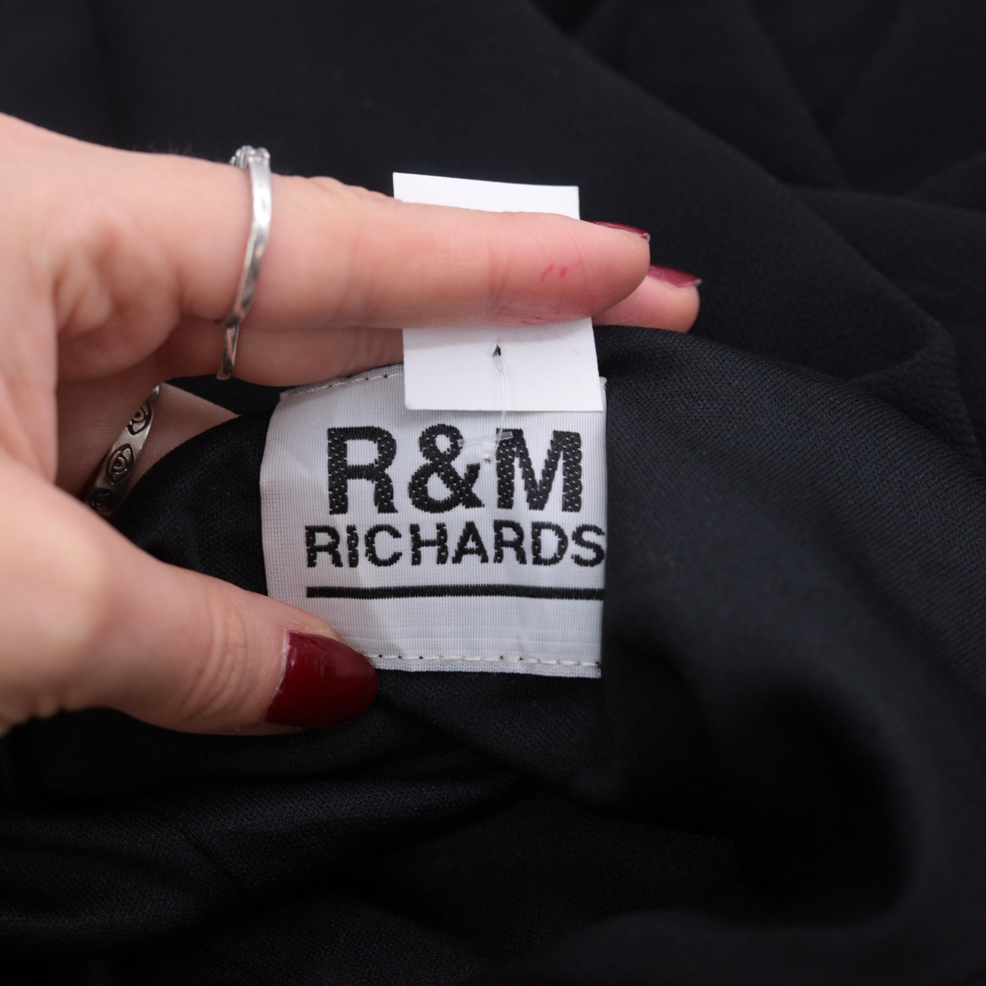 90s R & M Richards Black Chiffon Beaded Maxi Dress V-Neck Medium