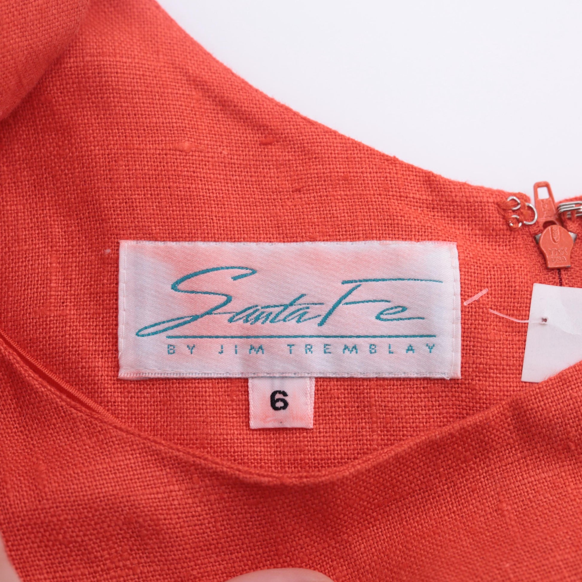 90s SantaFe by Jim Tremblay Linen Mini Dress Orange Sea Life Embroidery Small