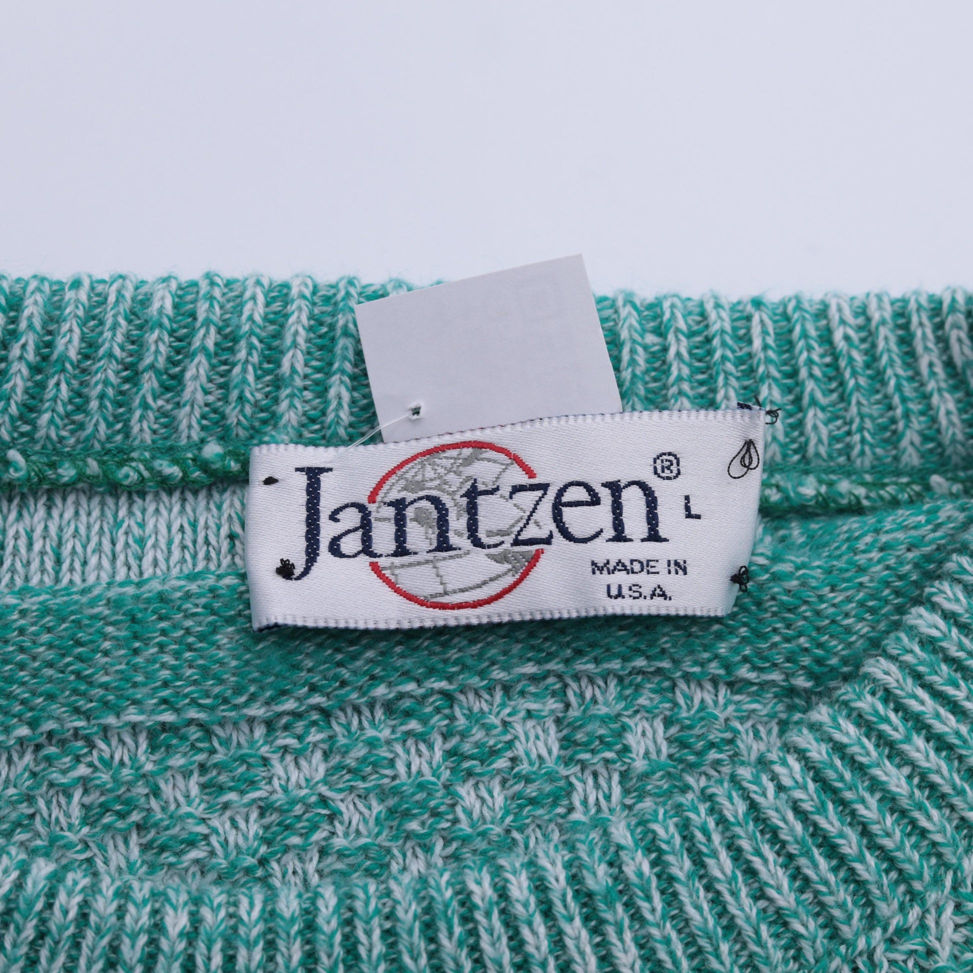 90s Jantzen Geometric Knit Sweater Green White Crewneck Large