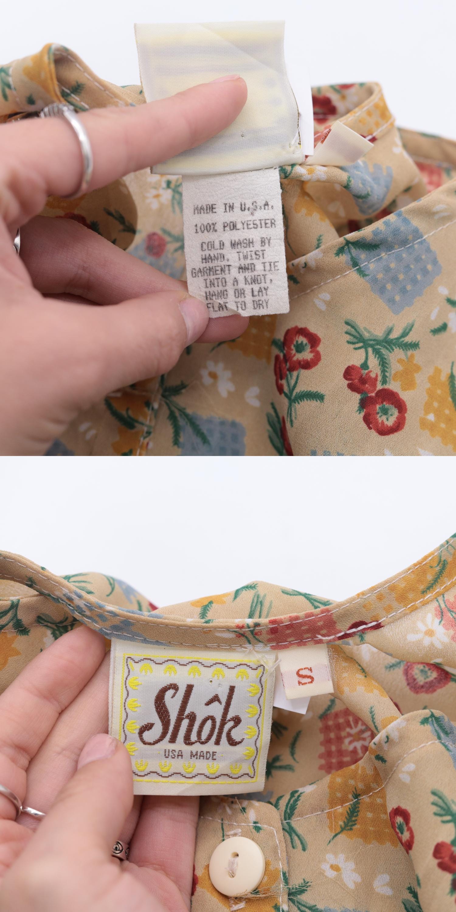 90s Floral Checkered Patchwork Mini Dress Tan Sleeveless Collared A-Line Small