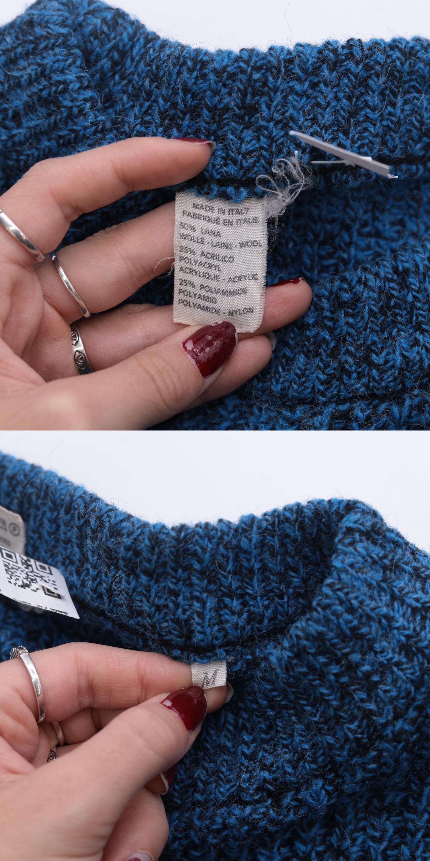 80s Wool Color Block Sweater Blue Black Striped Crewneck Pullover Men's Medium M