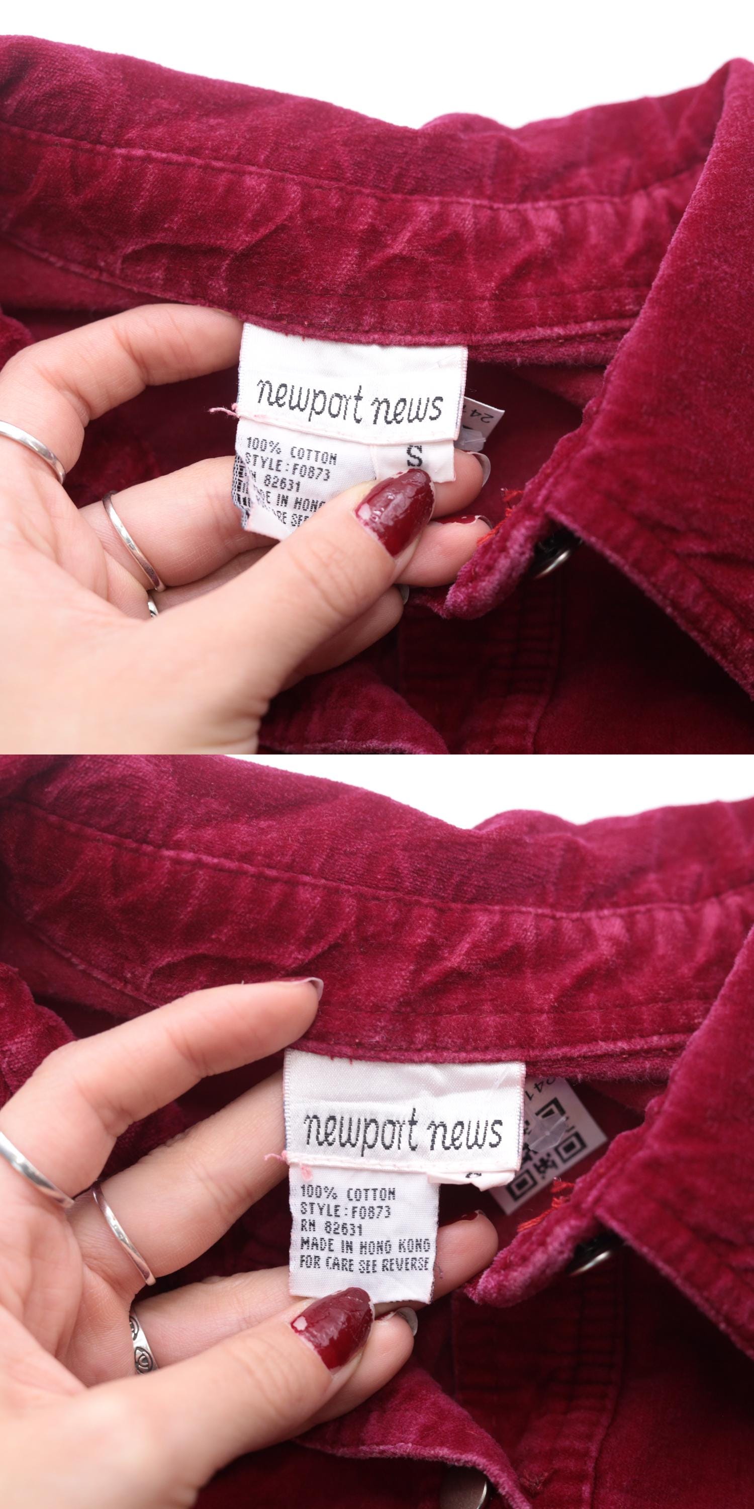 90s Red Cotton Oxford Button-Up Blouse Long Sleeve Chest Pocket Small
