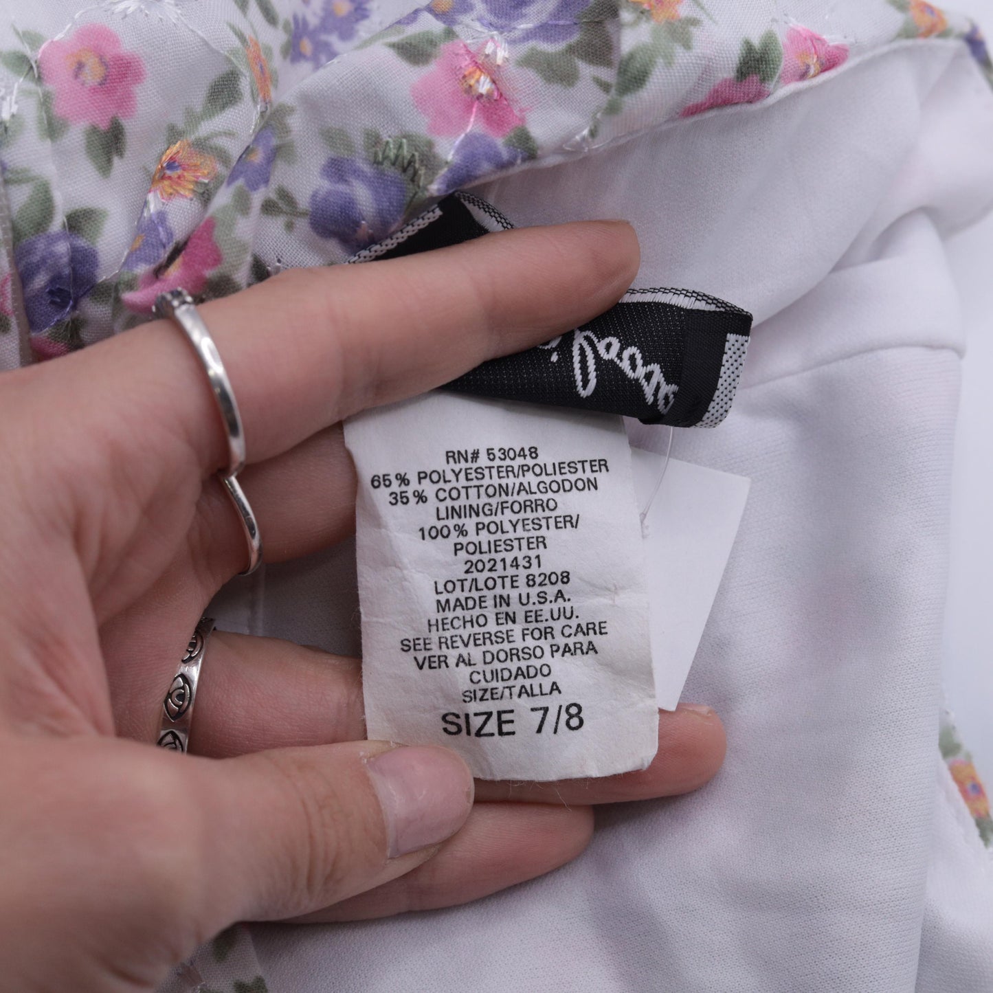 90s Ditsy Floral Mini Dress Empire Waist Embroidered White Lavender Pink Medium