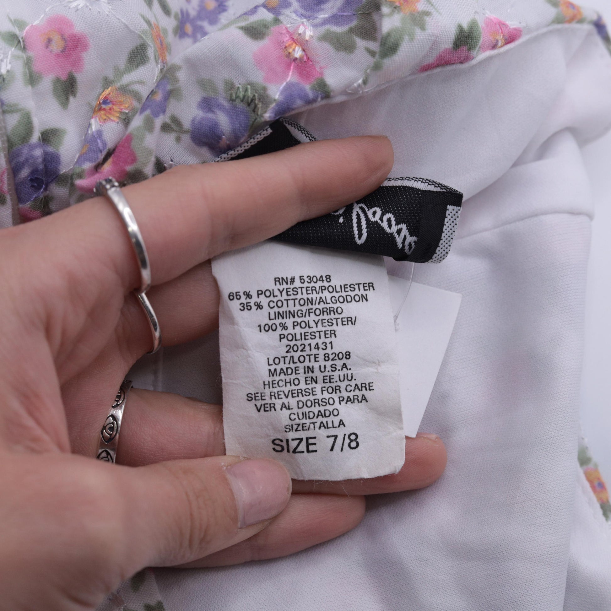 90s Ditsy Floral Mini Dress Empire Waist Embroidered White Lavender Pink Medium