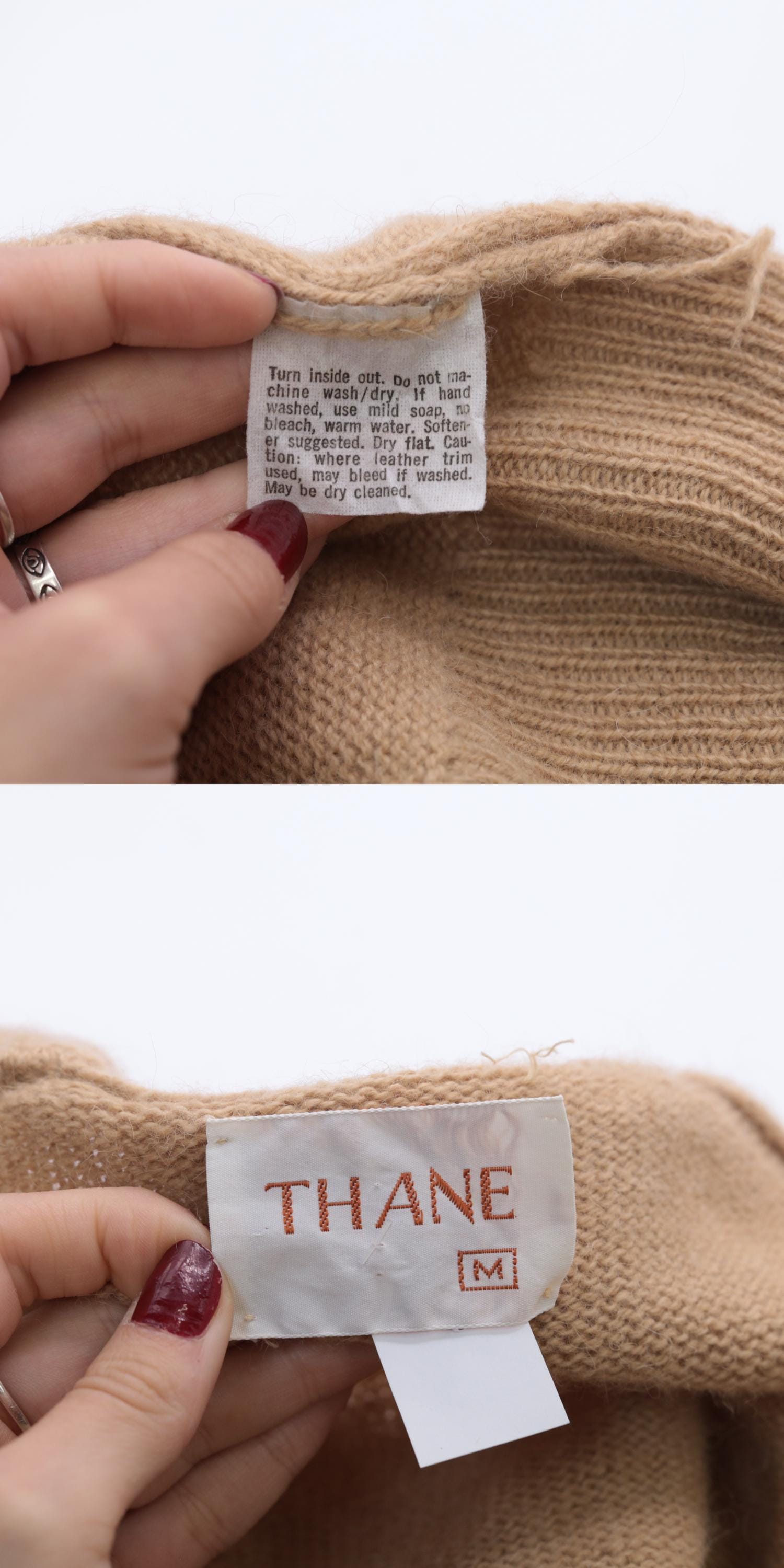 80s Tan V-Neck Knit Sweater Slouchy Pullover Small
