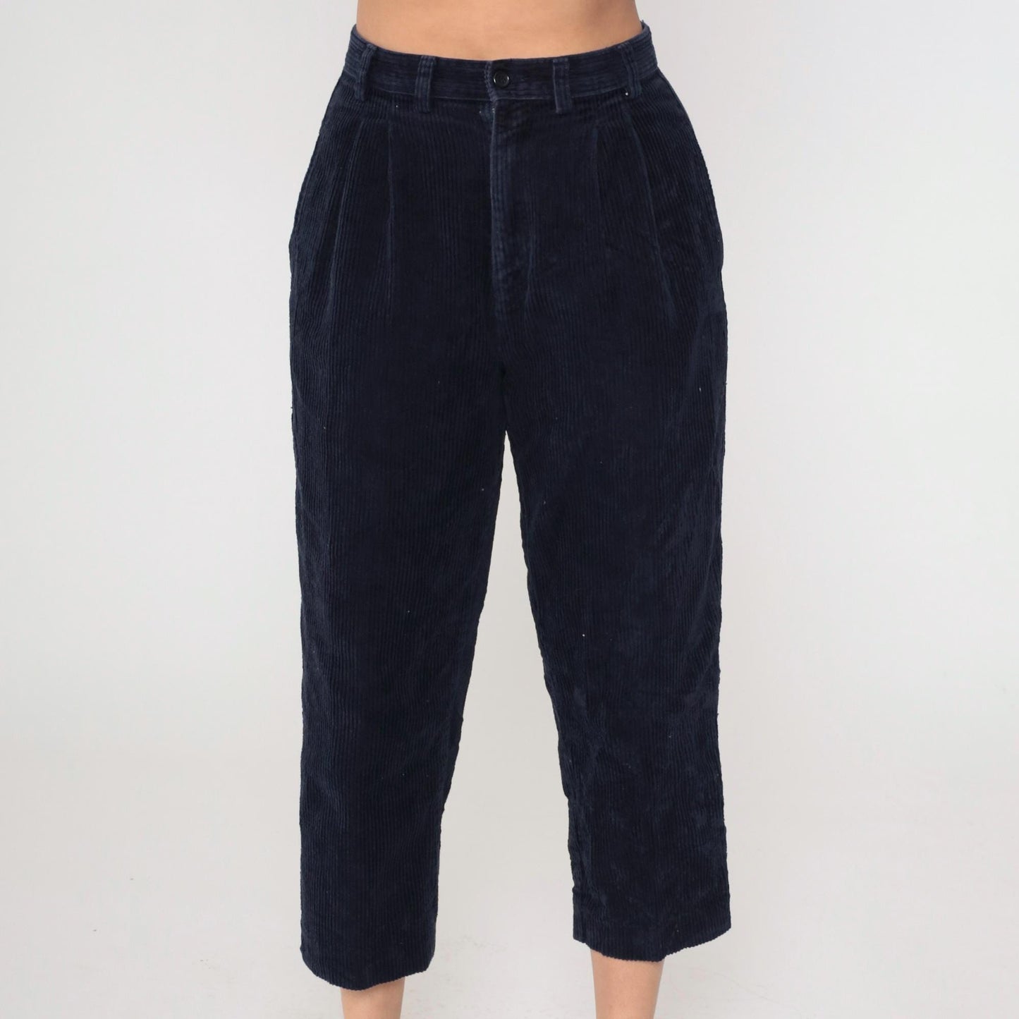 90s High Sierra Navy Corduroy Pleated Cropped Trousers Medium