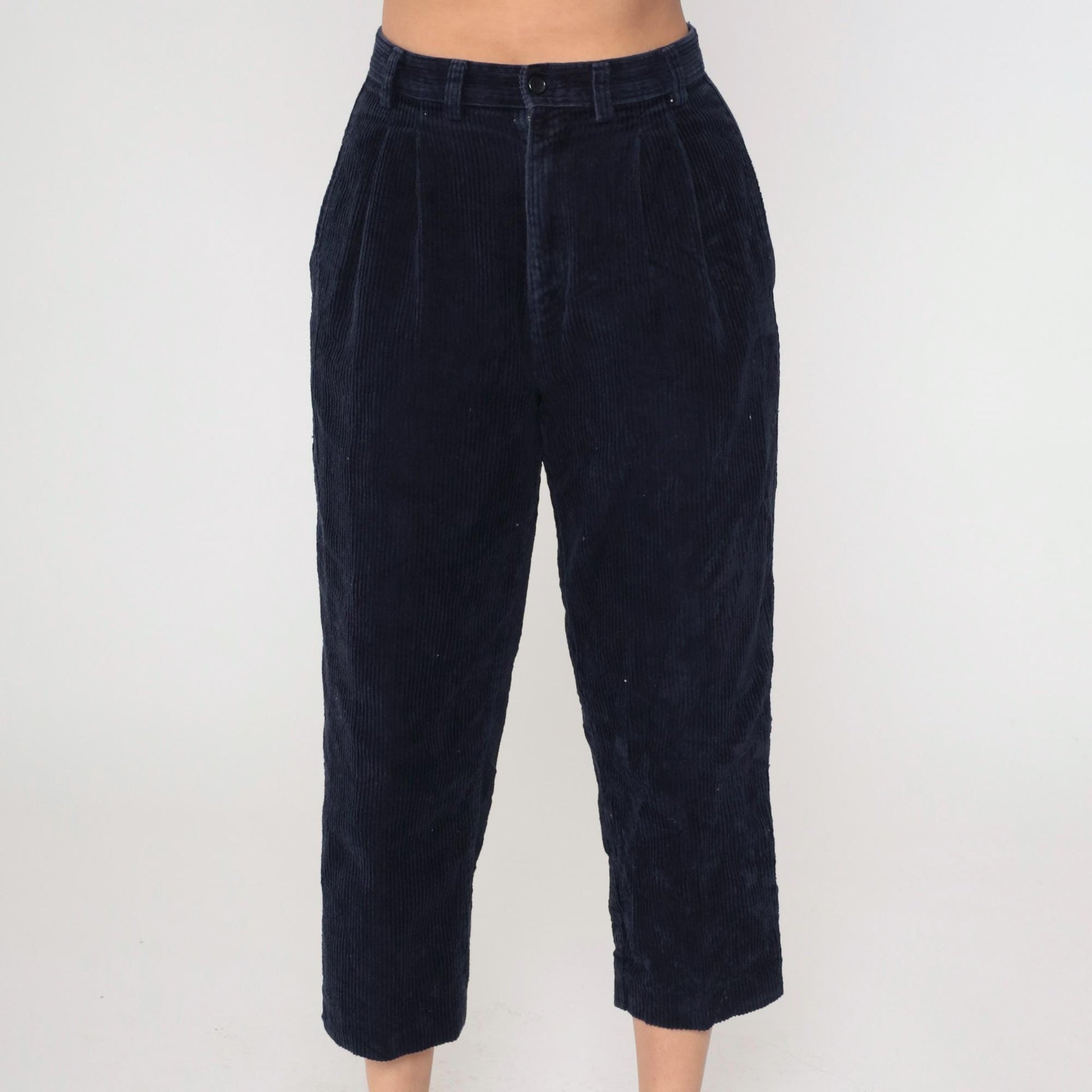 90s High Sierra Navy Corduroy Pleated Cropped Trousers Medium