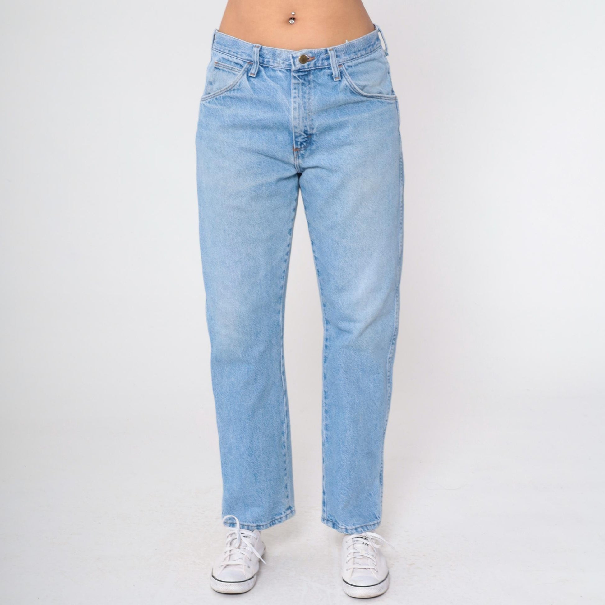 90s High Rise Straight Leg Jeans Faded Blue Denim Men's Medium