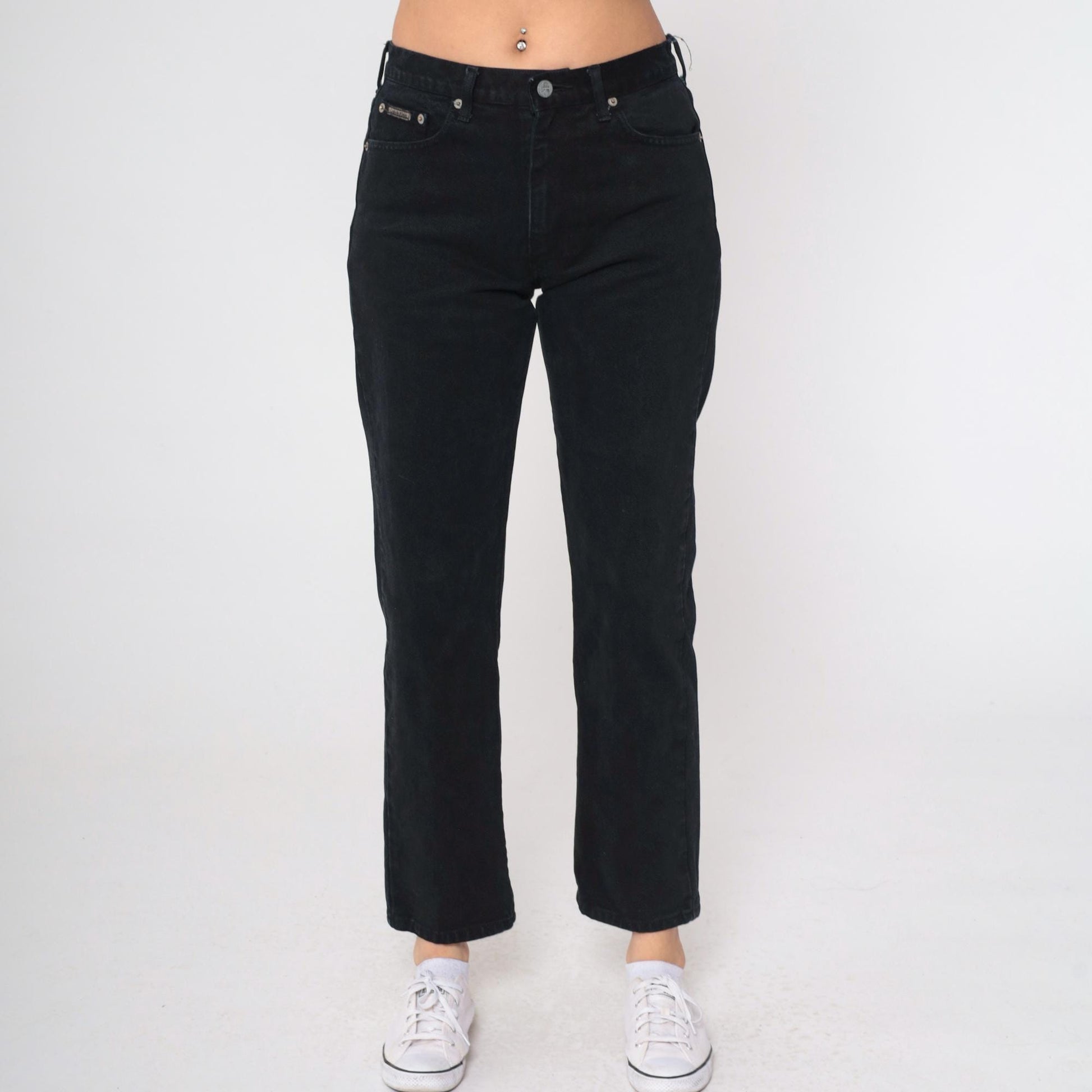 90s Calvin Klein Black High-Waist Straight Leg Denim Jeans Medium 7