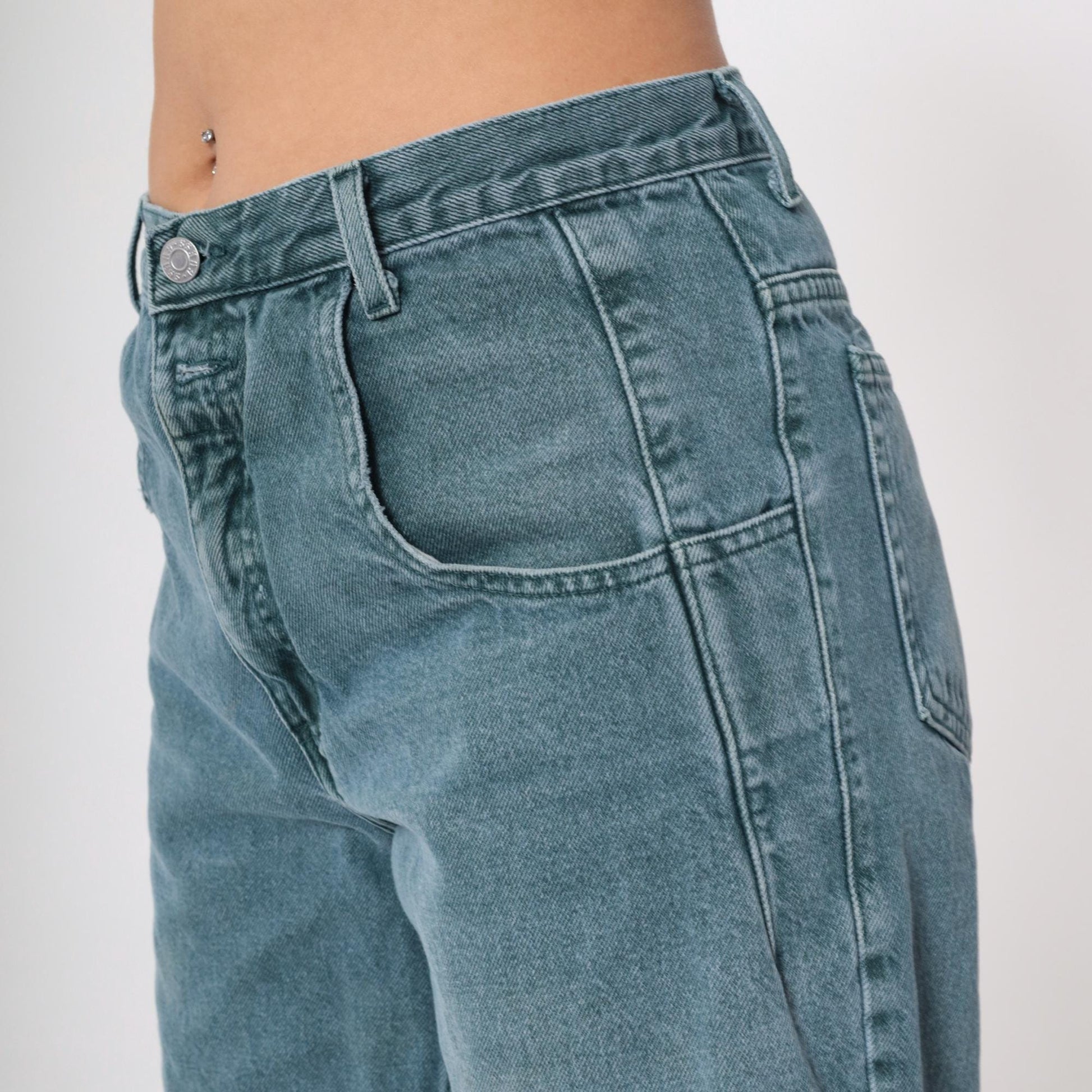 90s Guess Jeans High Rise Straight Leg Frayed Cutoff Blue-Green Denim 31