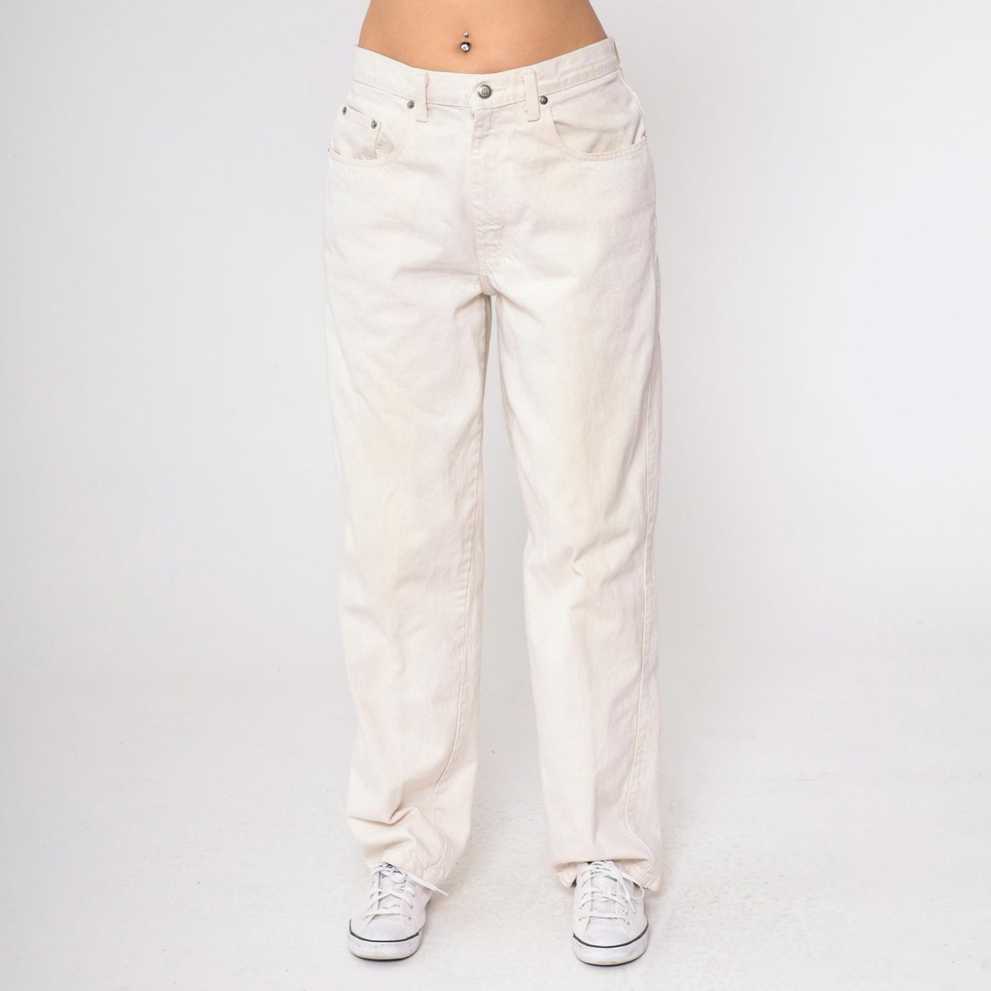 90s I.O.U White Denim Jeans High Waist Straight Leg 33/32