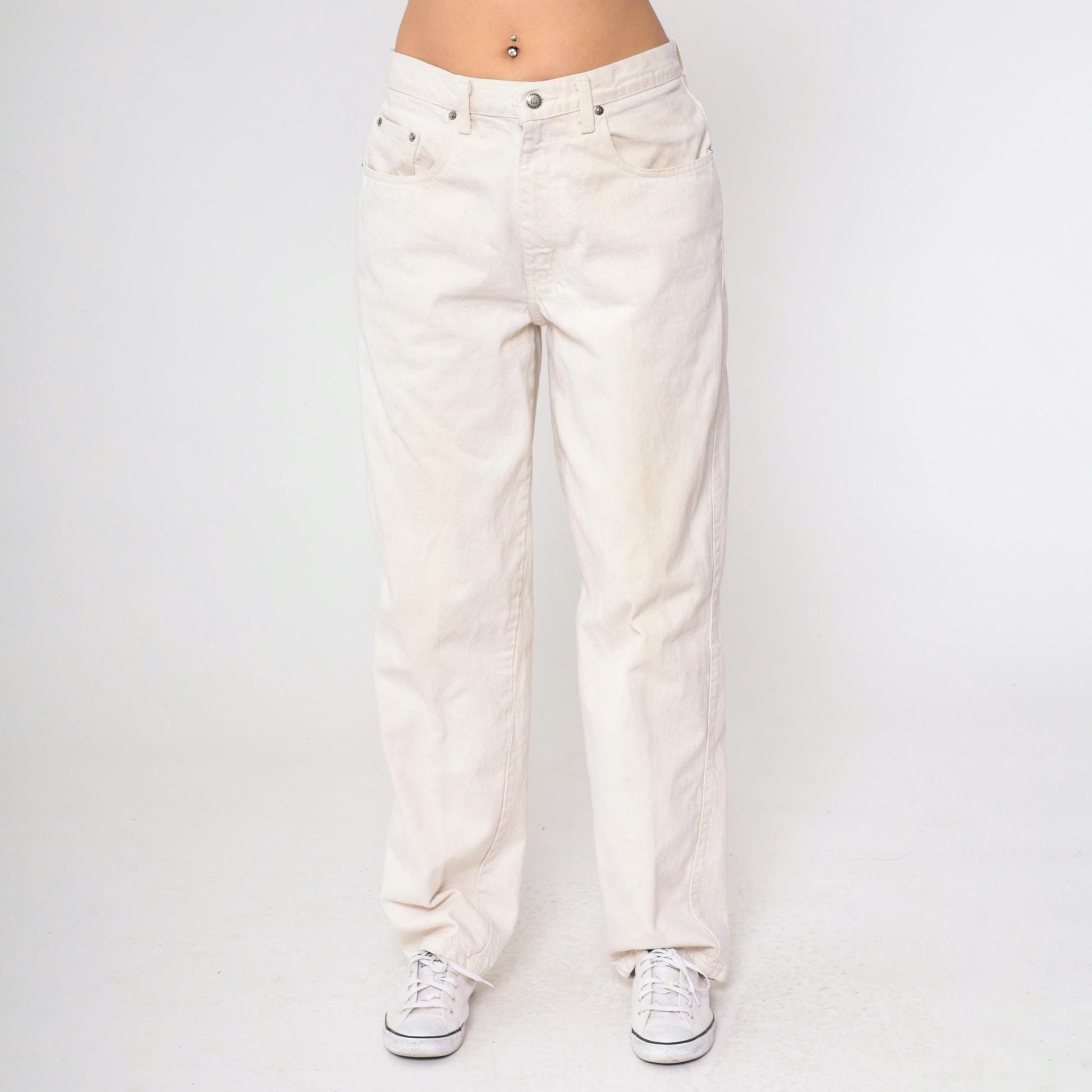 90s I.O.U White Denim Jeans High Waist Straight Leg 33/32