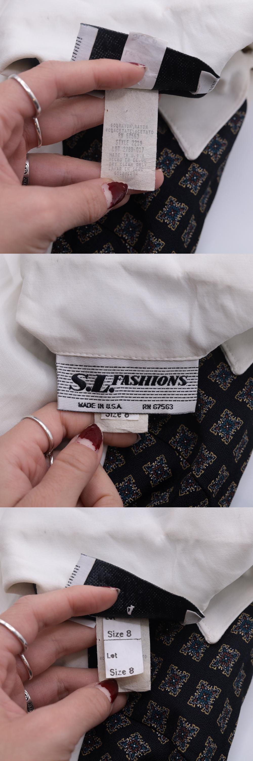 90s S.L. Fashions Maxi Dress Attached Geometric Vest White Black Button Front Small