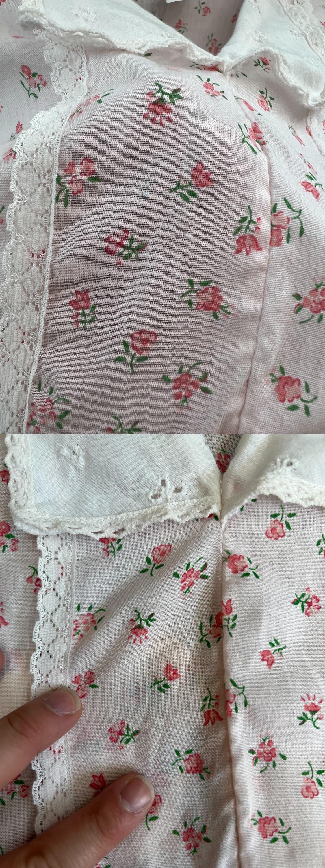 70s Floral Babydoll Dress Baby Pink Empire Waist Mini 3/4 Sleeve Extra Small