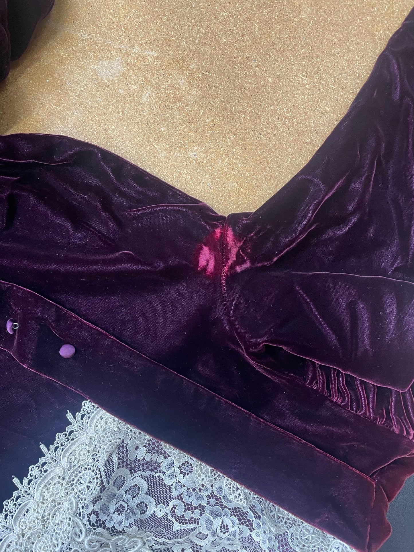 80s Jessica McClintock Purple Velvet Midi Dress Cream Lace High Neck Medium