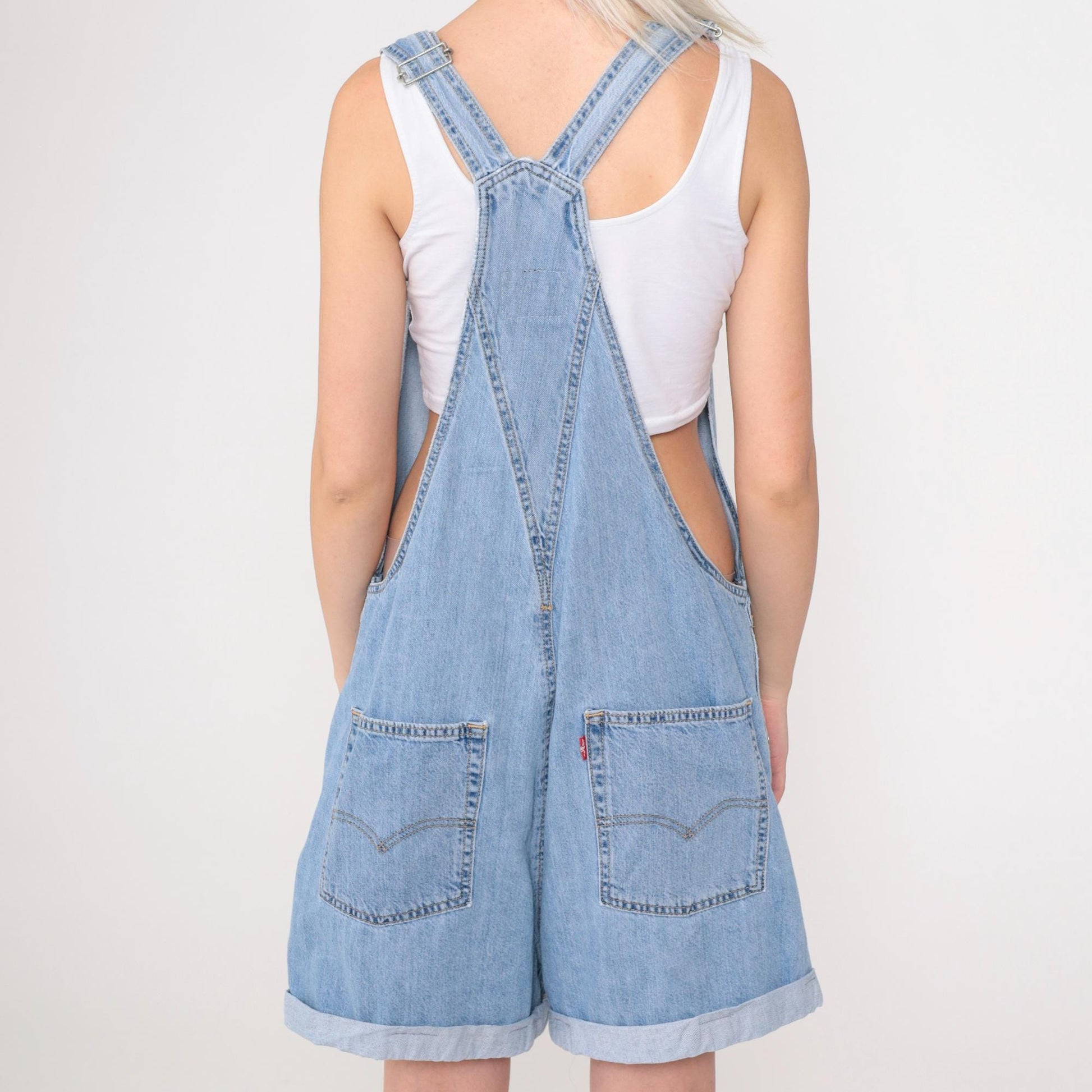Levi's Denim Overall Shorts Blue Suspender Bib Shortalls Extra Large XXL