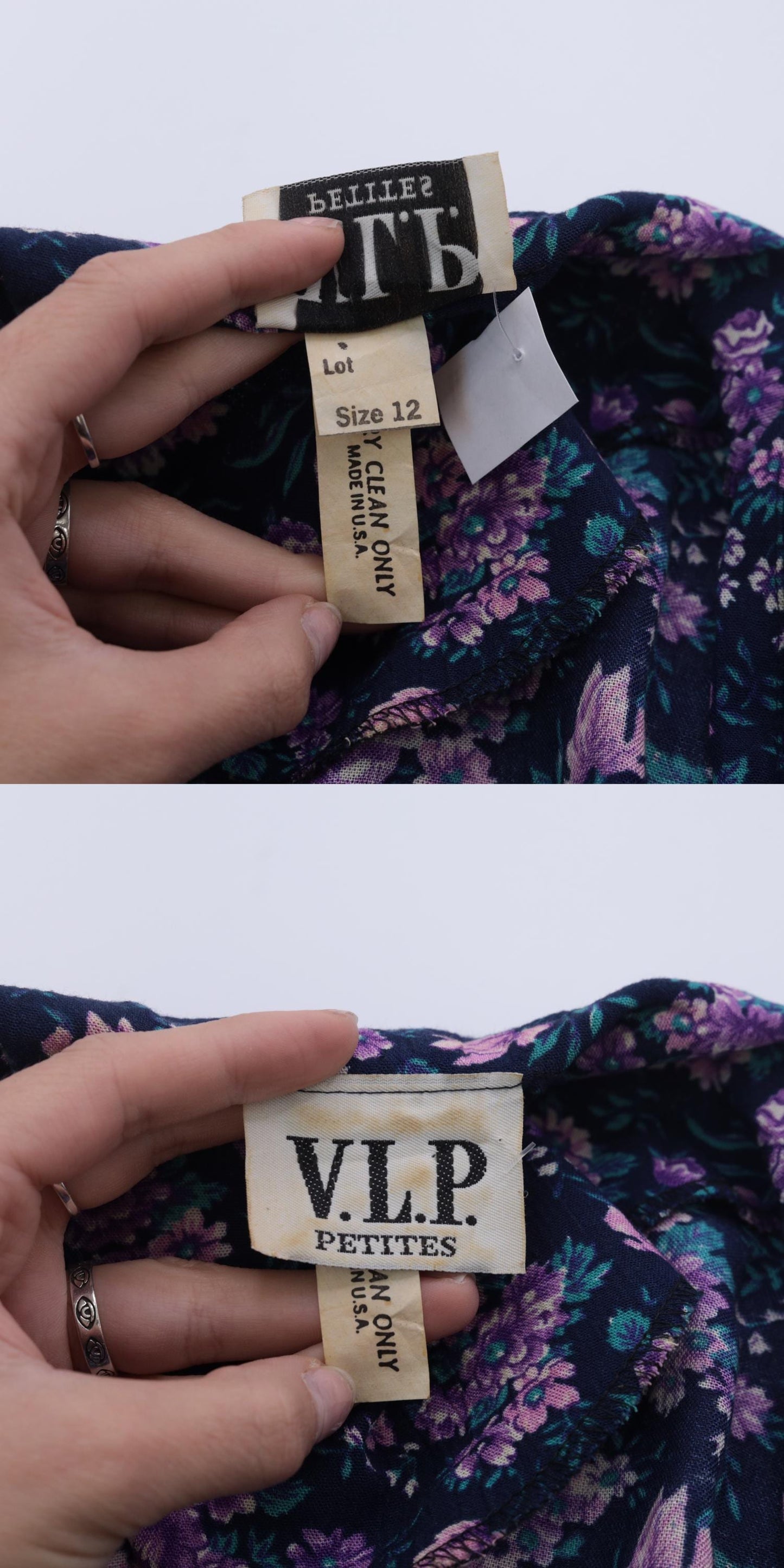 90s Purple Blue Floral Midi Dress Button Up Long Sleeve Large